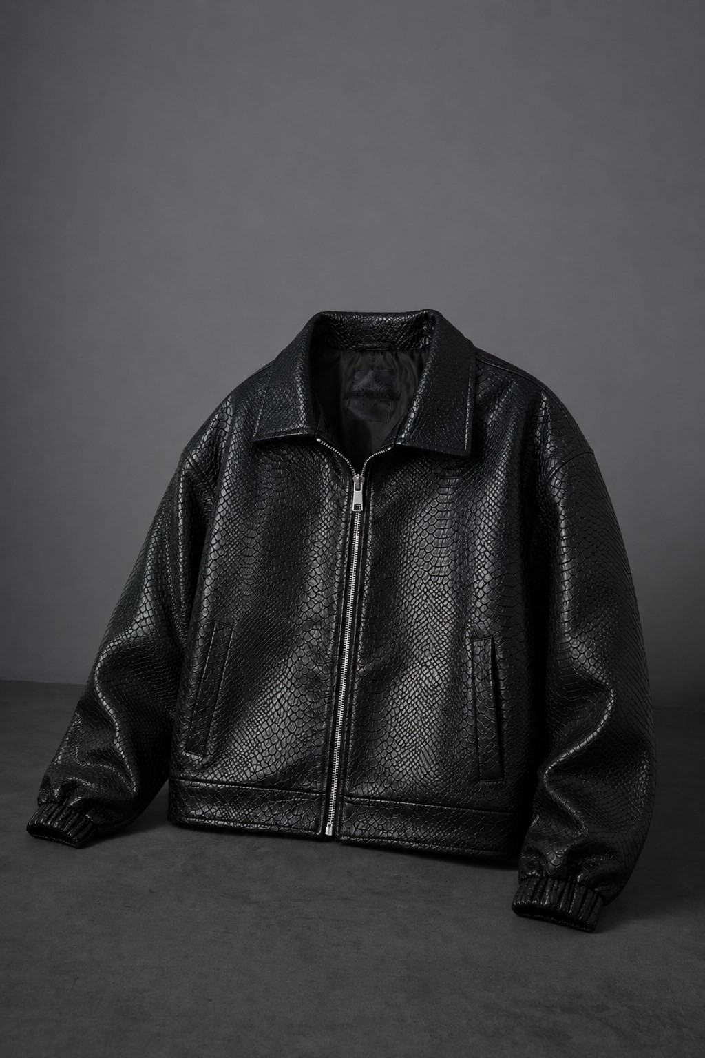 Erkek Siyah Dragon Bomber Deri Ceket