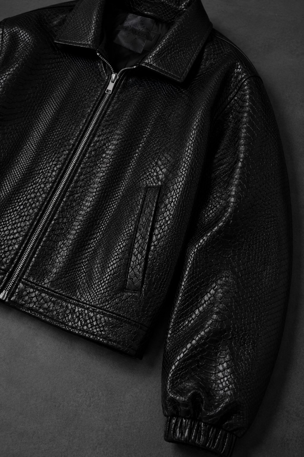 Erkek Siyah Dragon Bomber Deri Ceket