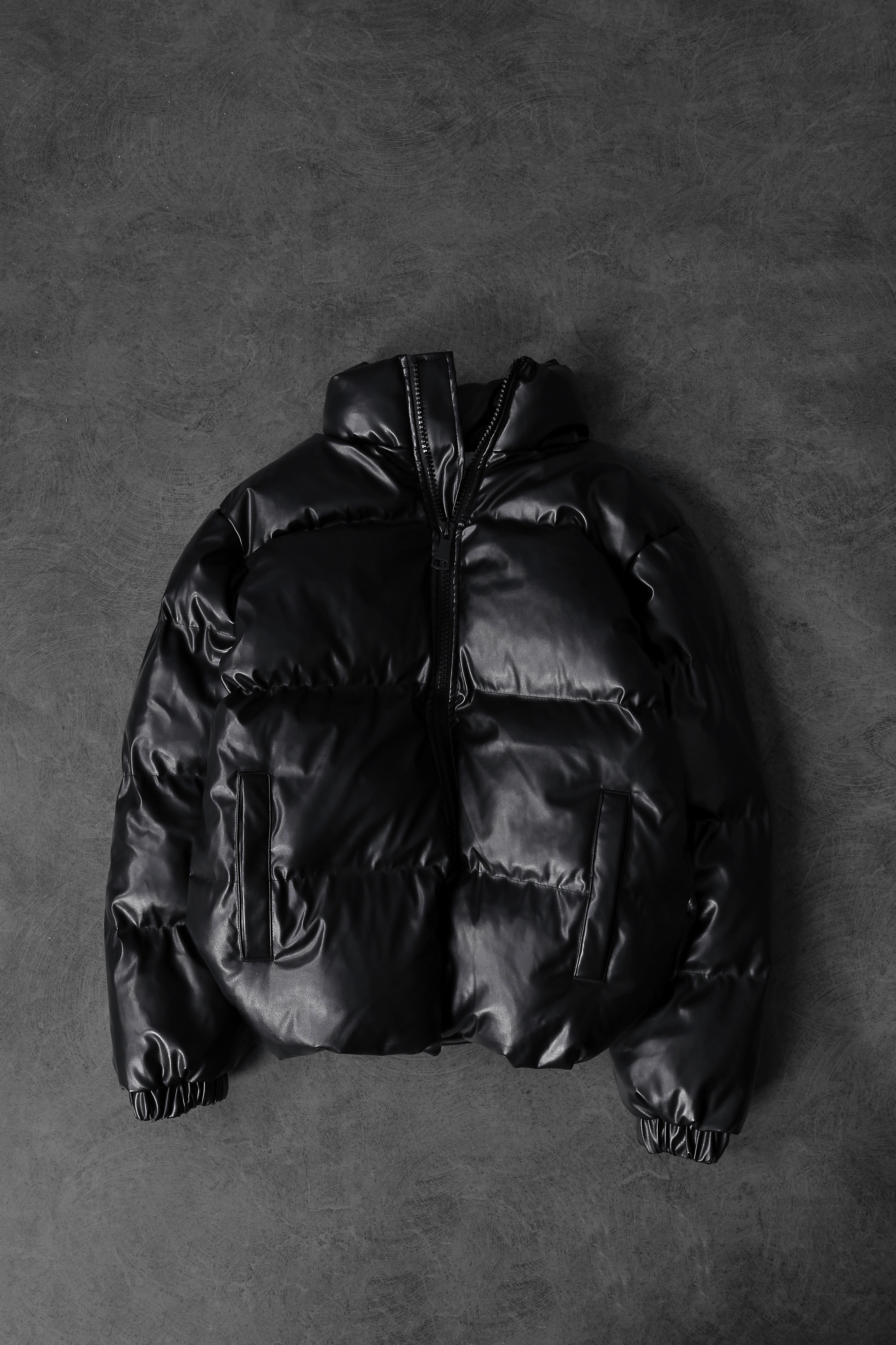 Erkek Siyah Ekstra Dolumlu Oversize Deri Mont