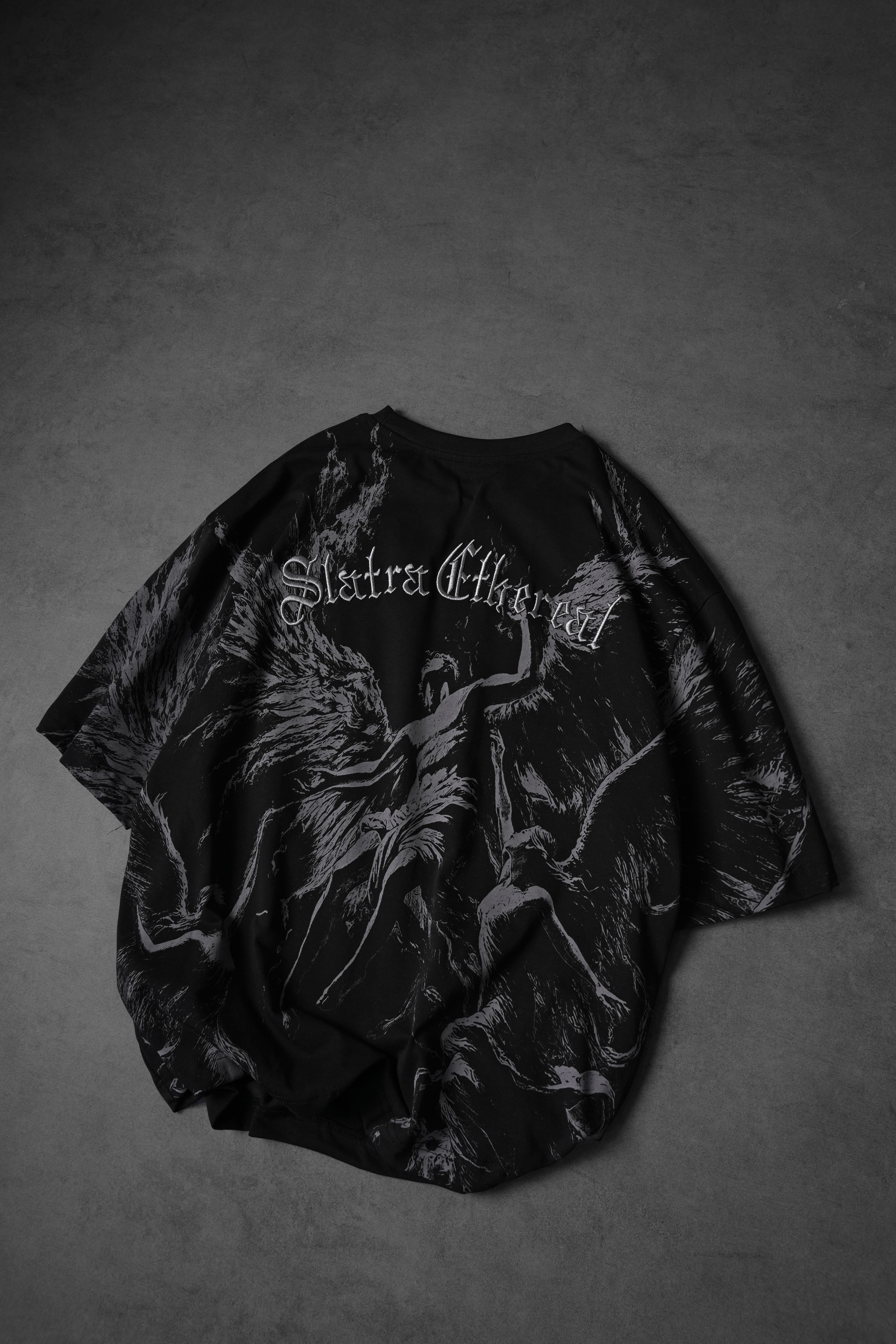 Erkek Siyah Ethereal Nakış Oversize Tshirt