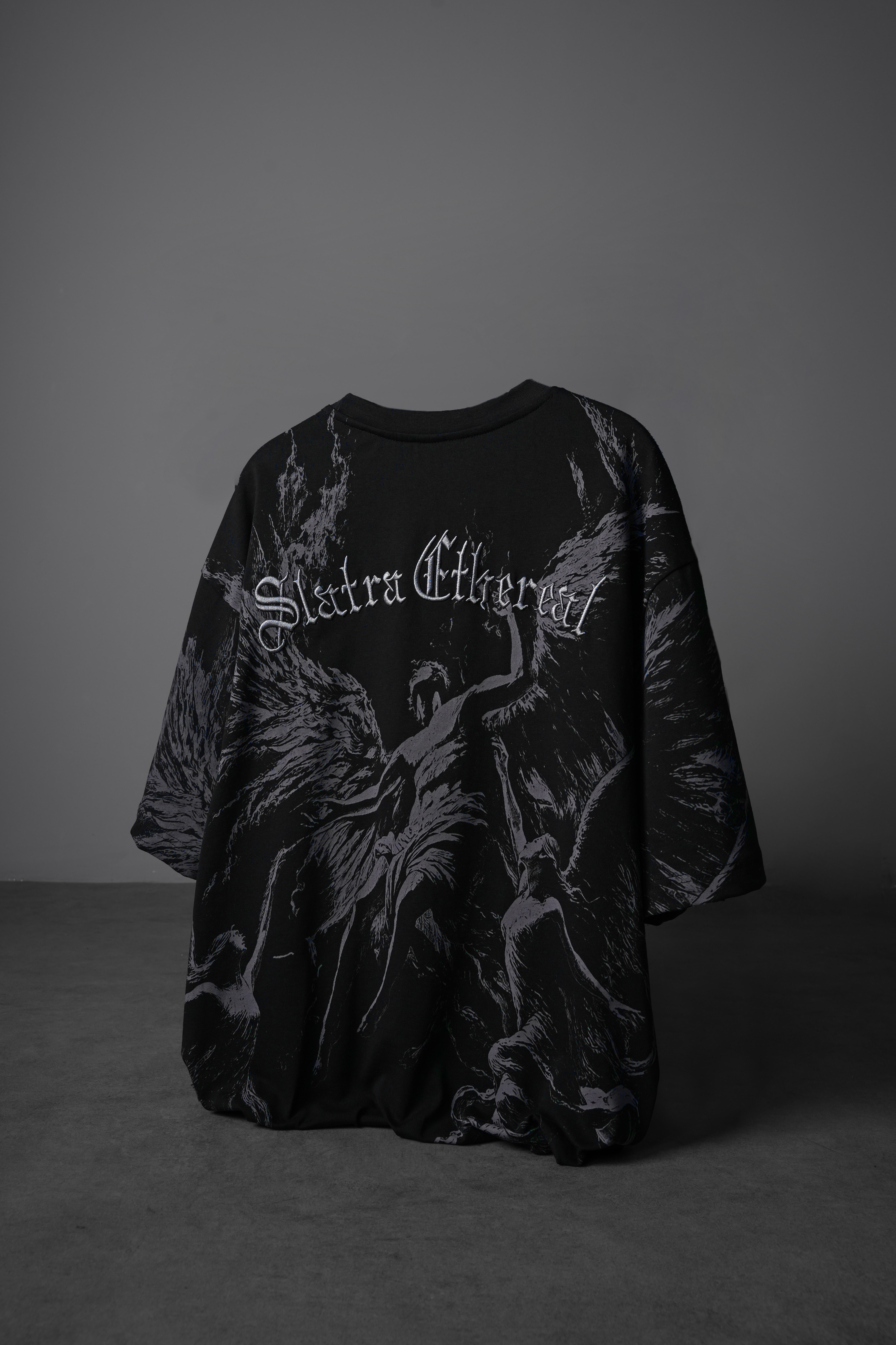 Erkek Siyah Ethereal Nakış Oversize Tshirt