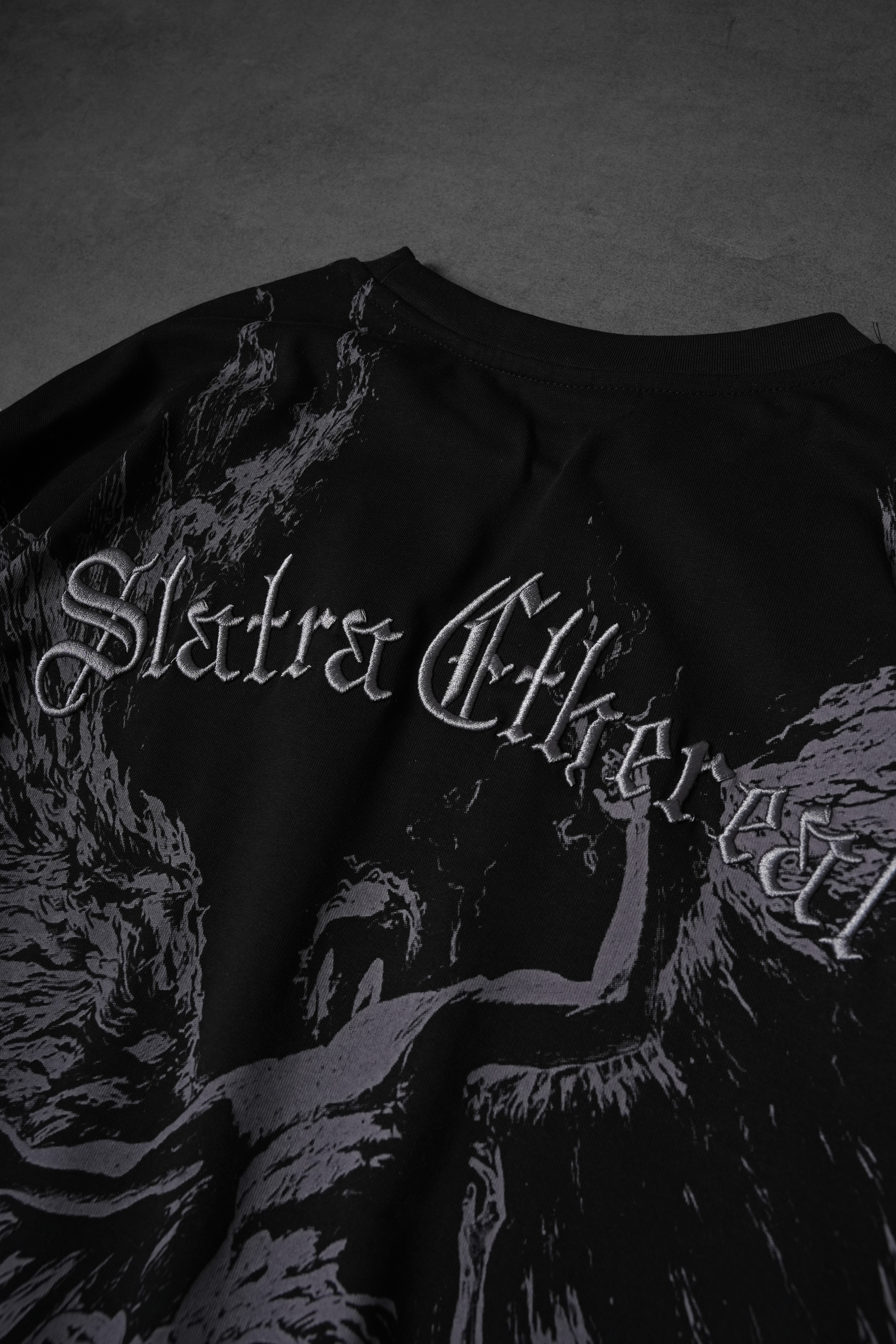 Erkek Siyah Ethereal Nakış Oversize Tshirt