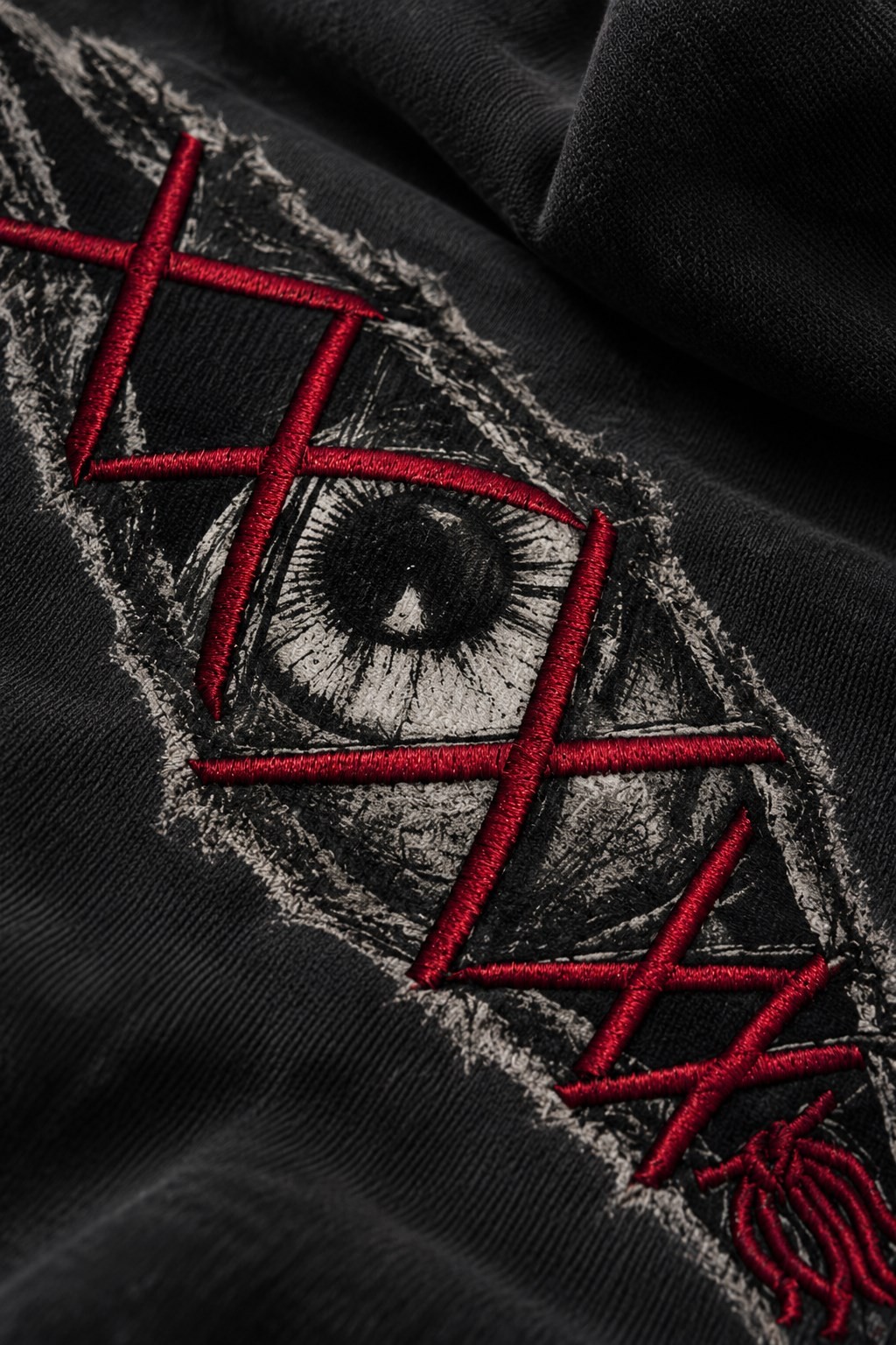 Erkek Siyah Eyes Nakış Özel Yıkamalı Oversize Sweatshirt