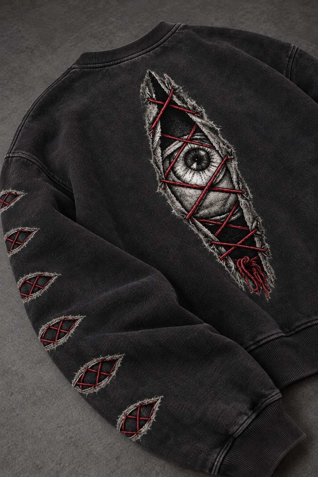 Erkek Siyah Eyes Nakış Özel Yıkamalı Oversize Sweatshirt