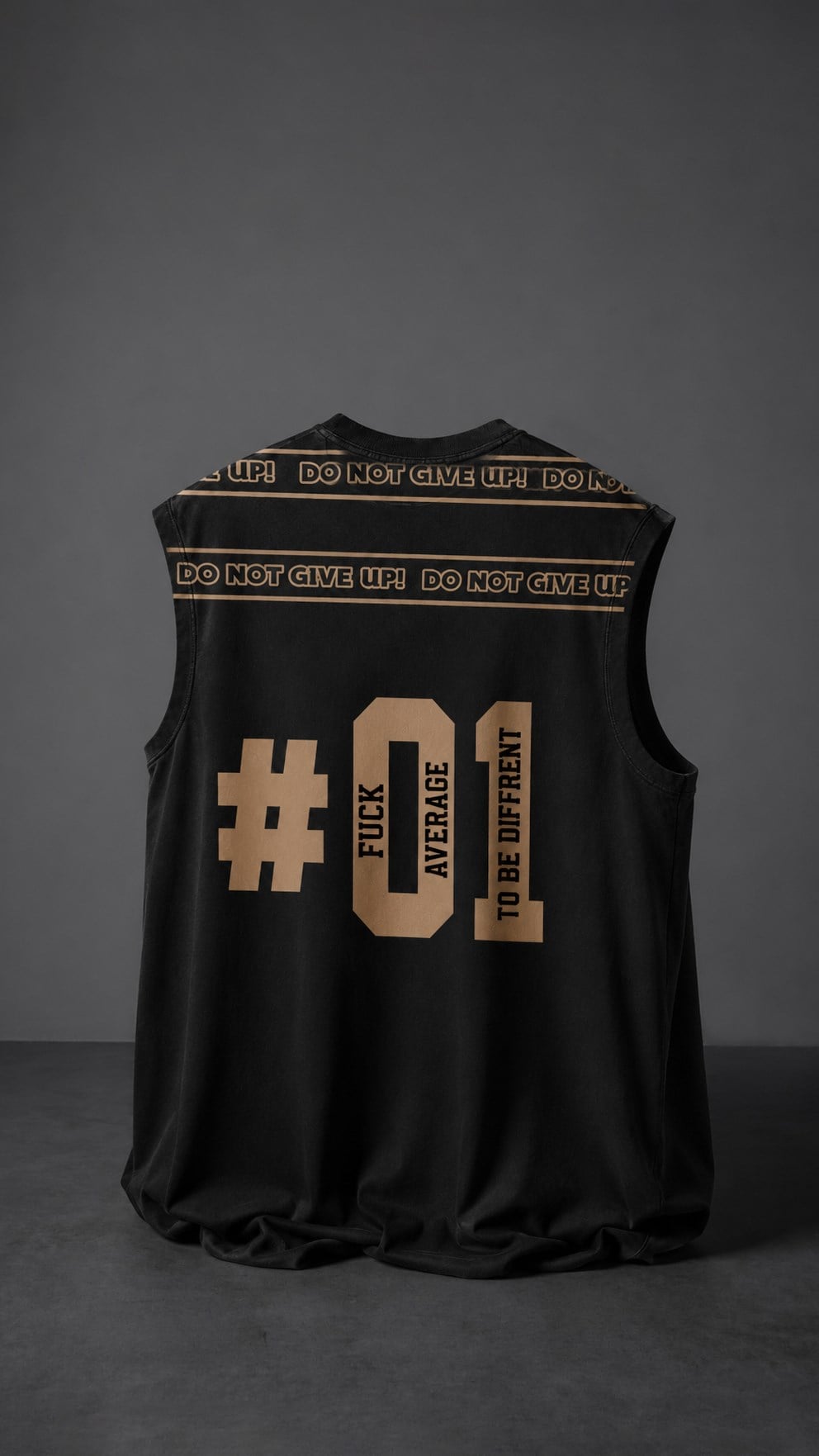 Erkek Siyah Fuck Average Sıfır Kol Oversize Tshirt