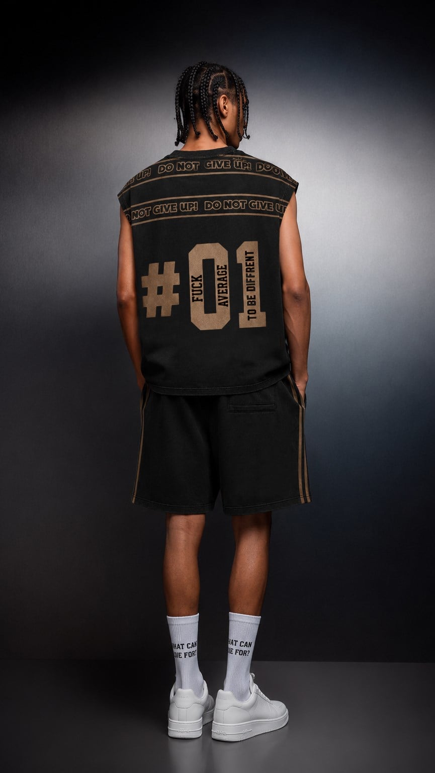 Erkek Siyah Fuck Average Sıfır Kol Oversize Tshirt