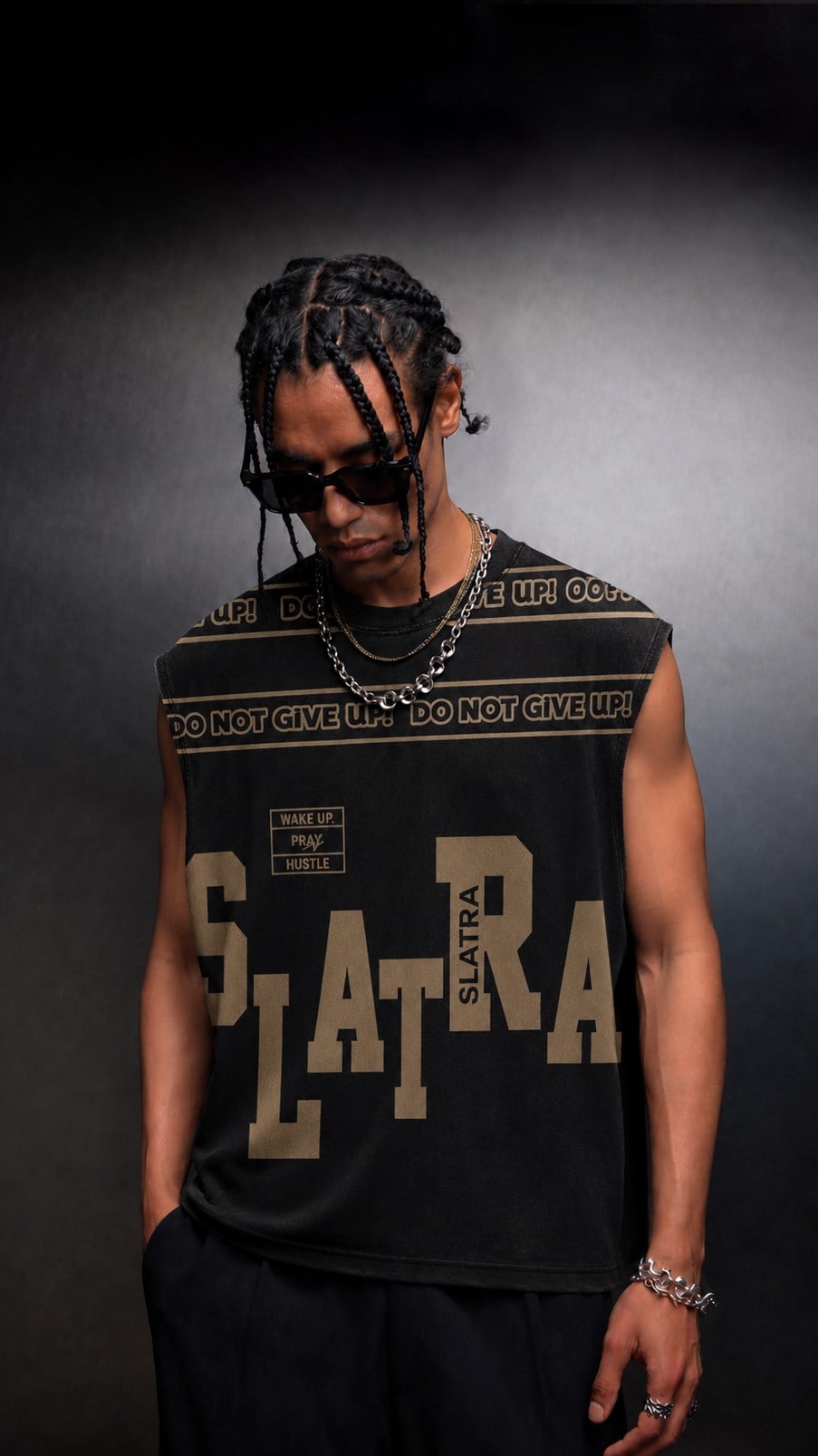 Erkek Siyah Fuck Average Sıfır Kol Oversize Tshirt