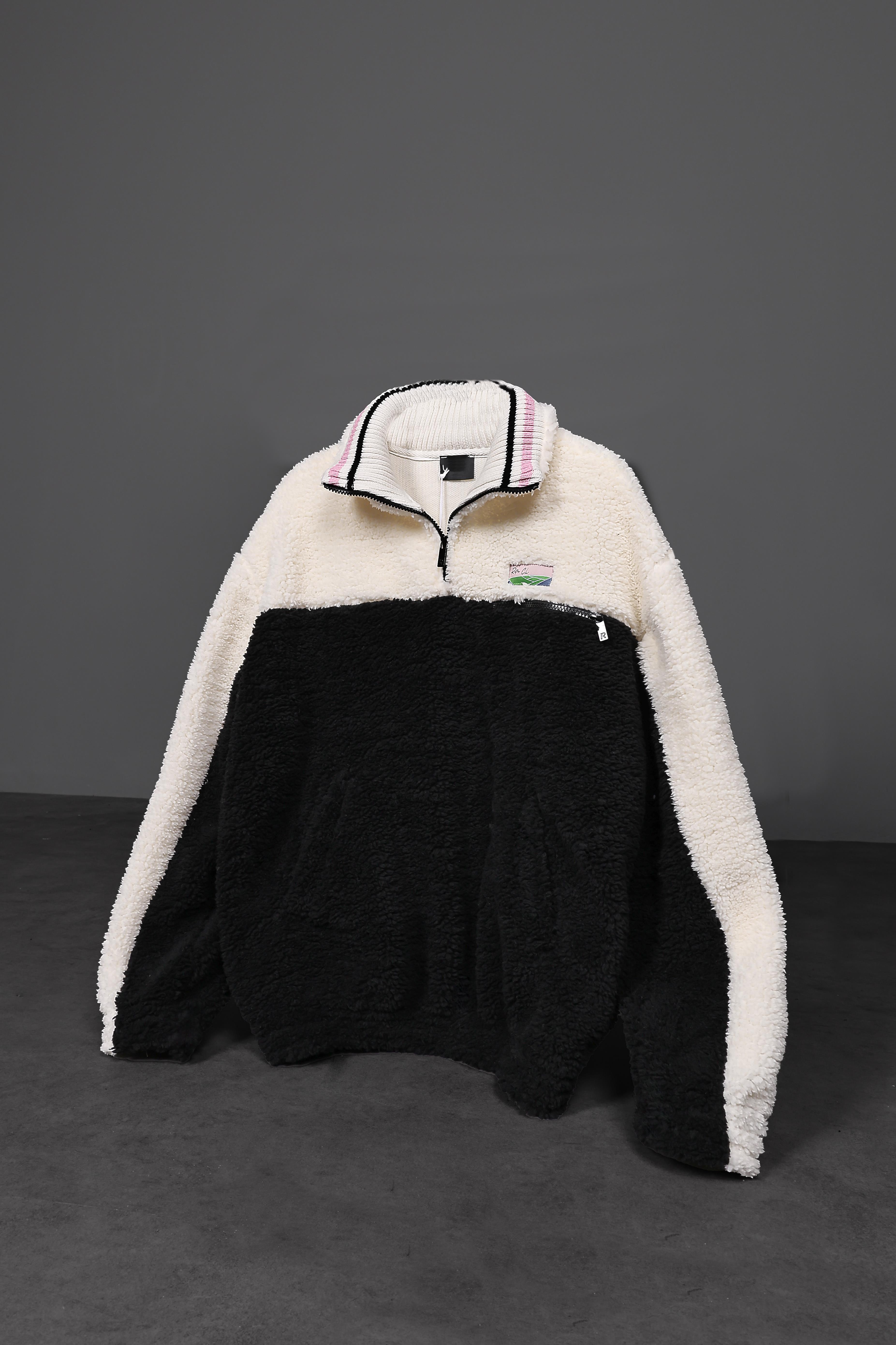Erkek Siyah Garnili Full Zip Peluş Sweatshirt