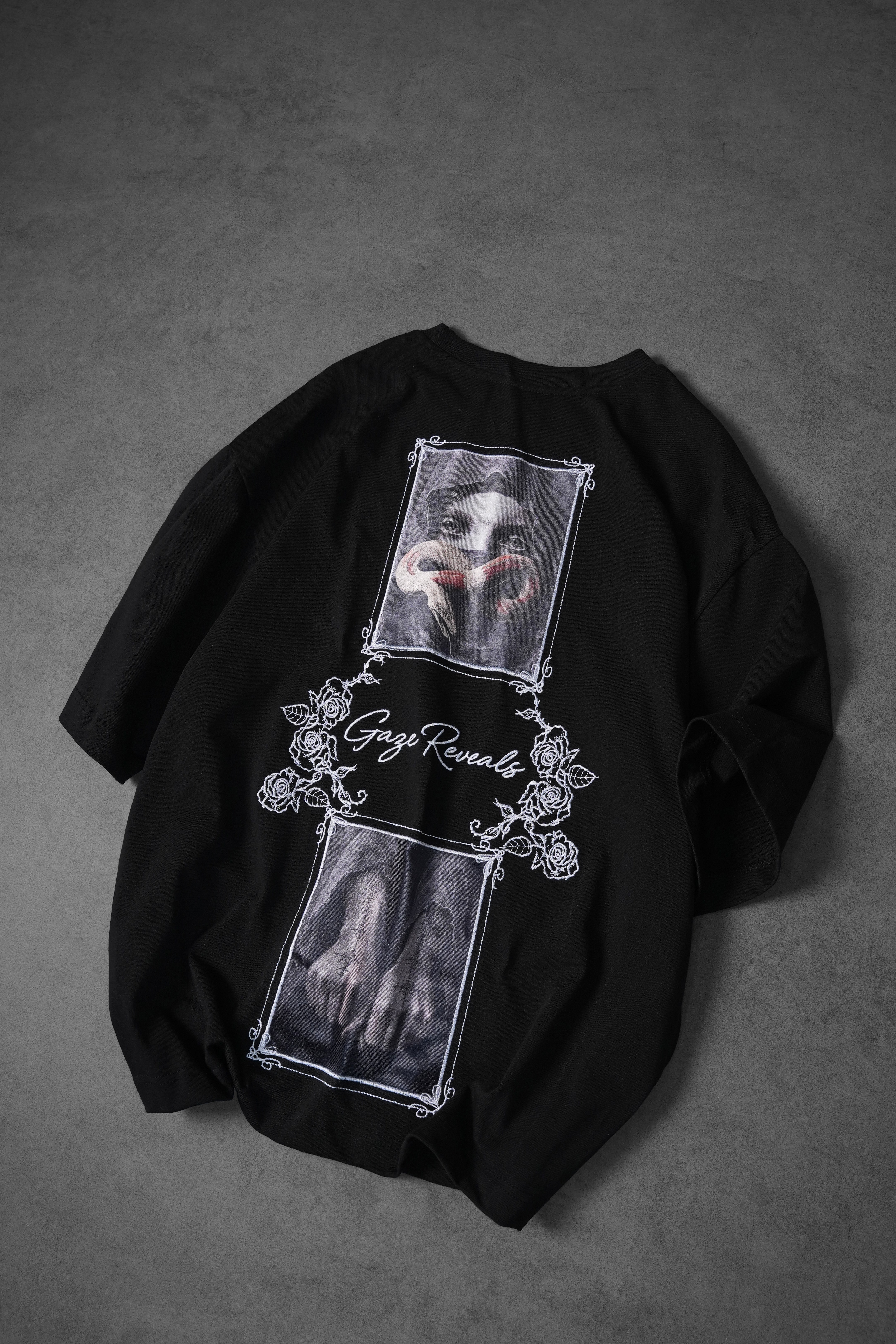 Erkek Siyah Gaze Reveals Patch Oversize Tshirt
