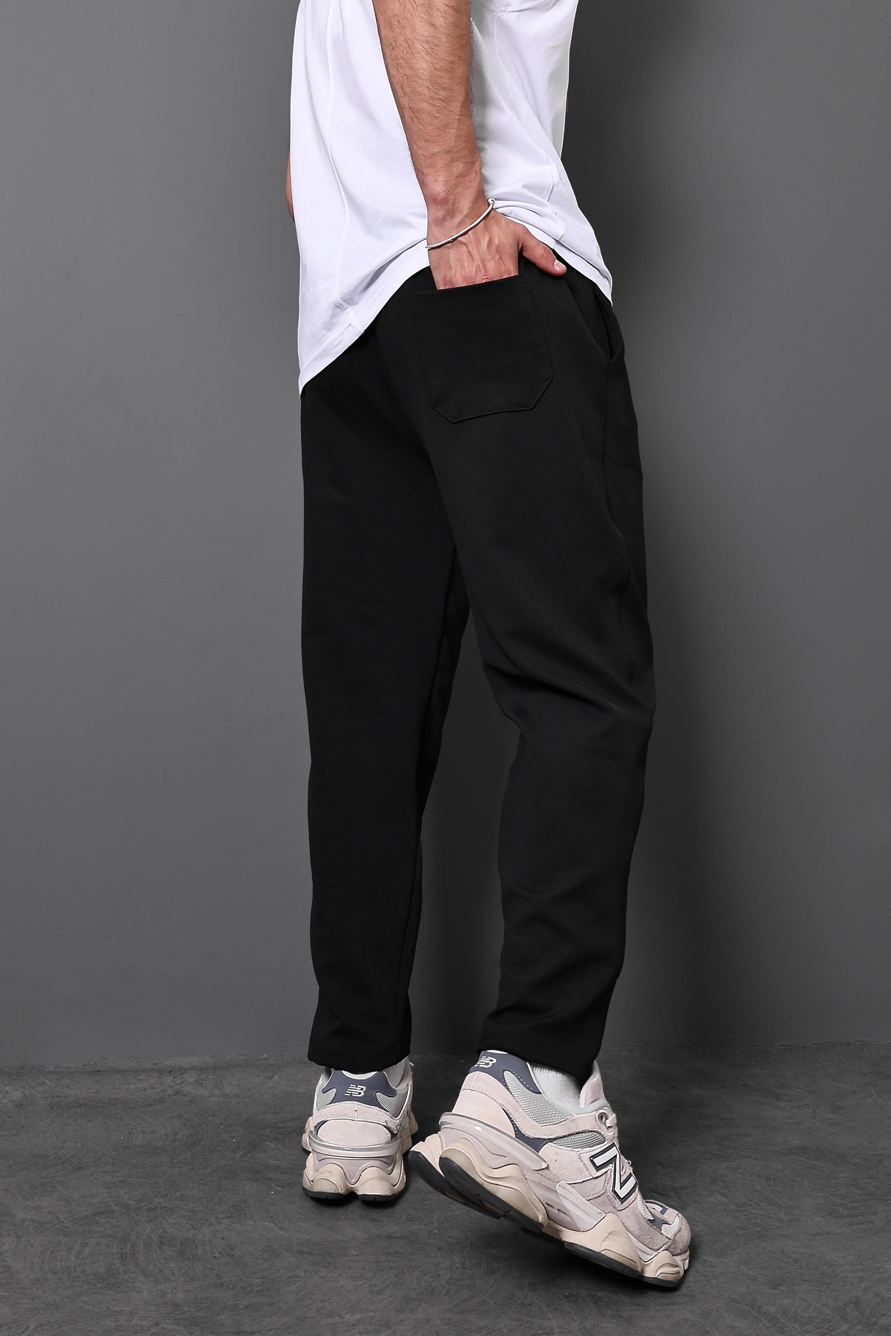 Erkek Siyah Gipeli Havuç Paça Regular Fit Pantolon
