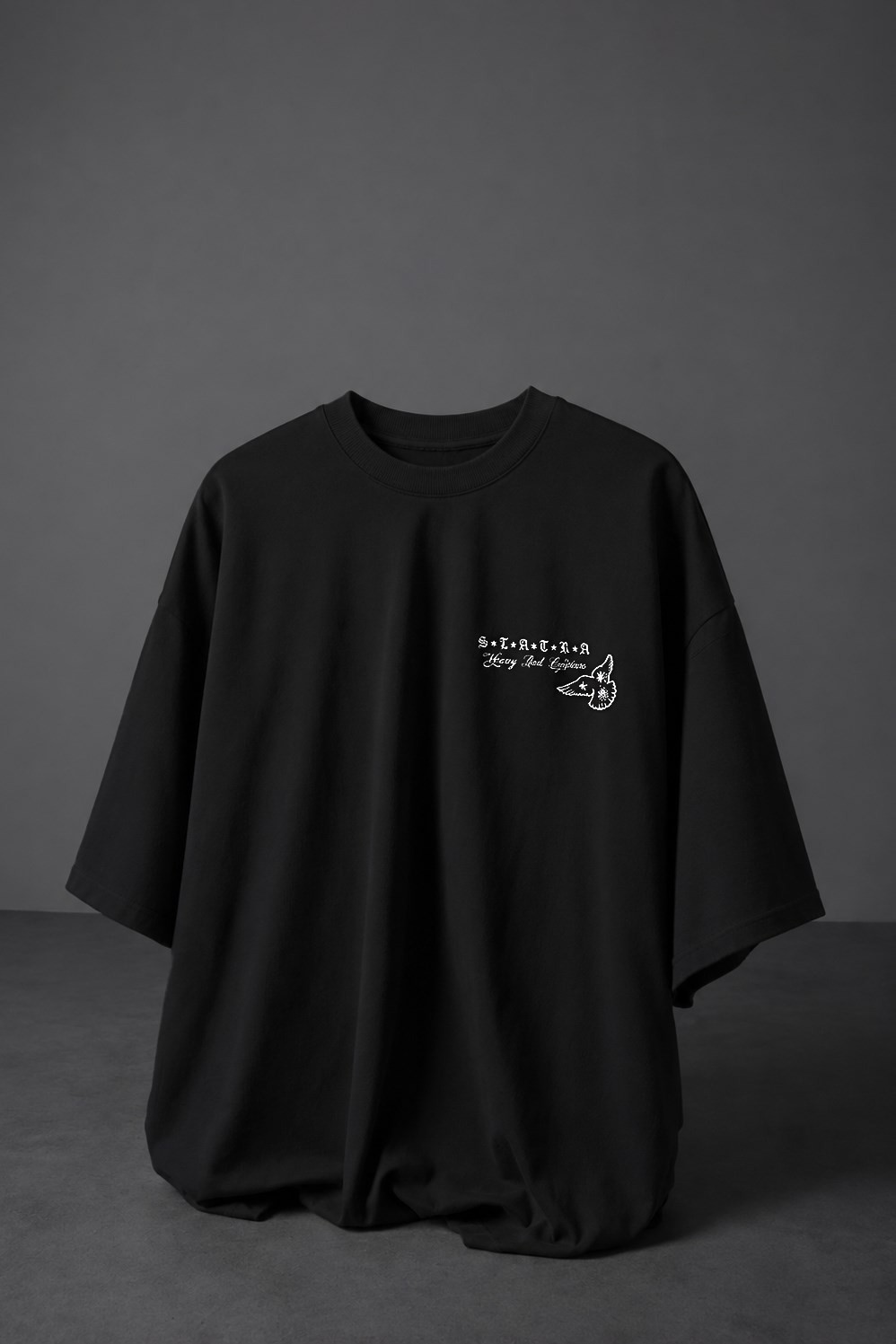Erkek Siyah Heavy Kabartma Baskı Oversize Tshirt
