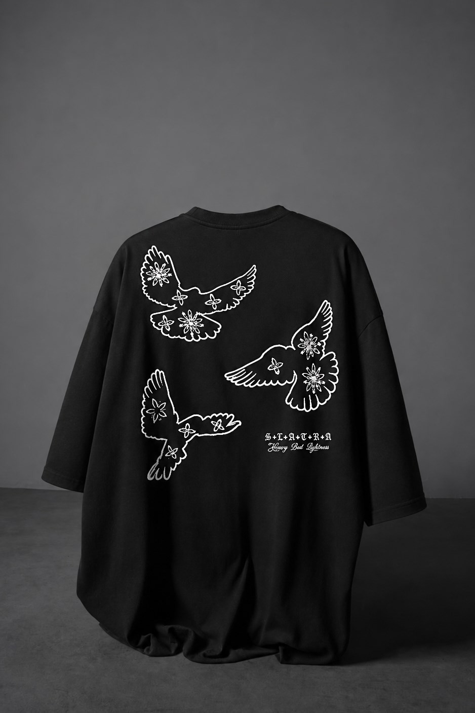 Erkek Siyah Heavy Kabartma Baskı Oversize Tshirt