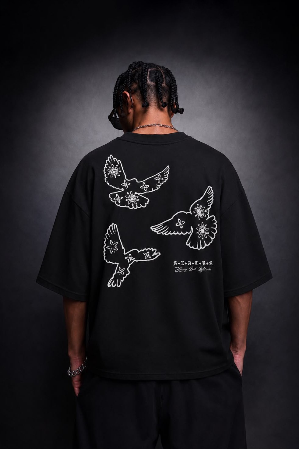 Erkek Siyah Heavy Kabartma Baskı Oversize Tshirt
