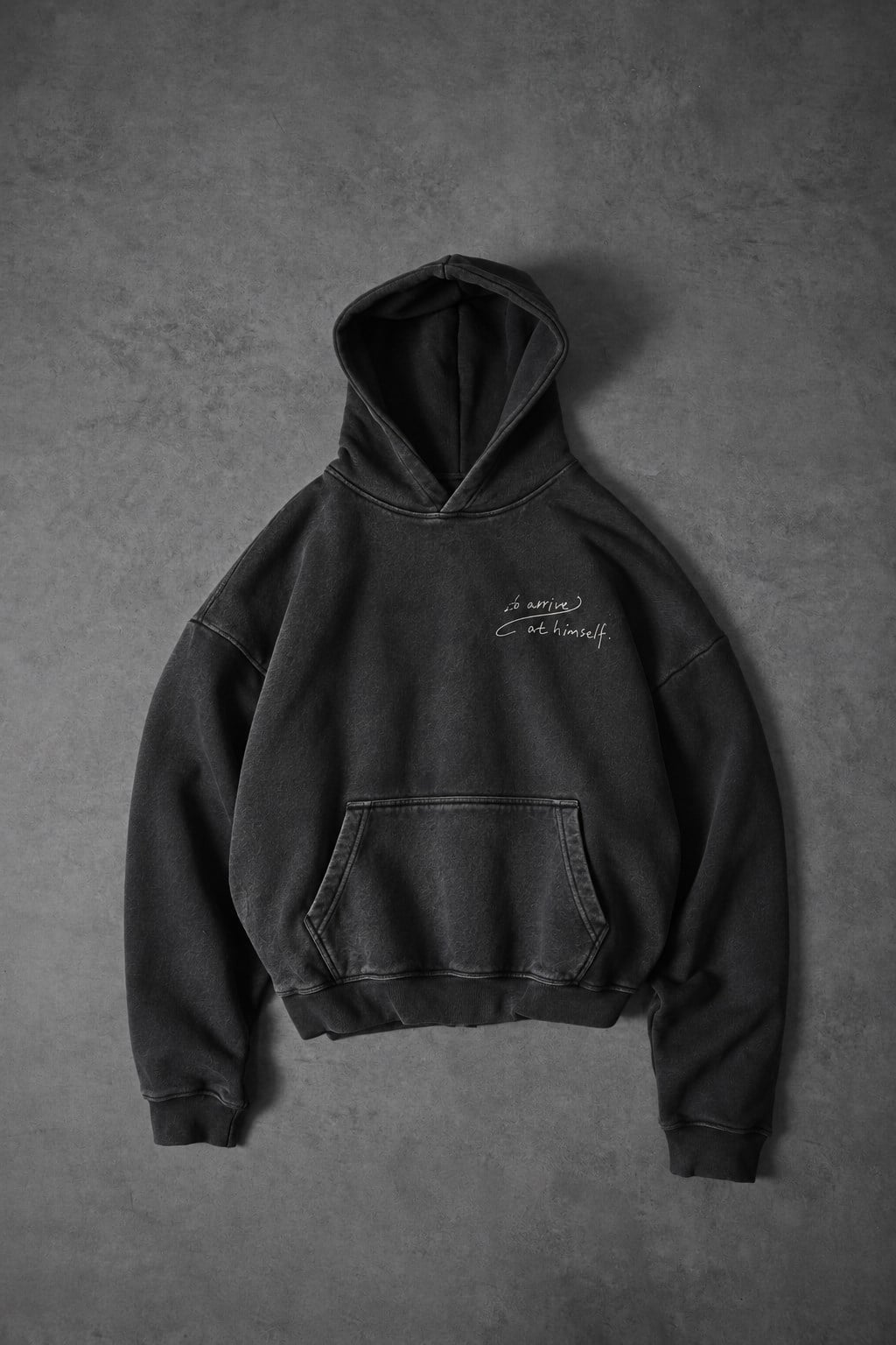Erkek Siyah Himself Patch Özel Yıkamalı Oversize Hoodie
