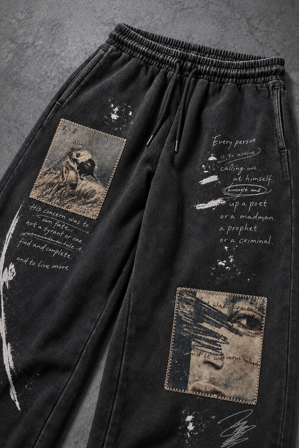Erkek Siyah Himself Patch Özel Yıkamalı Baggy Eşofman