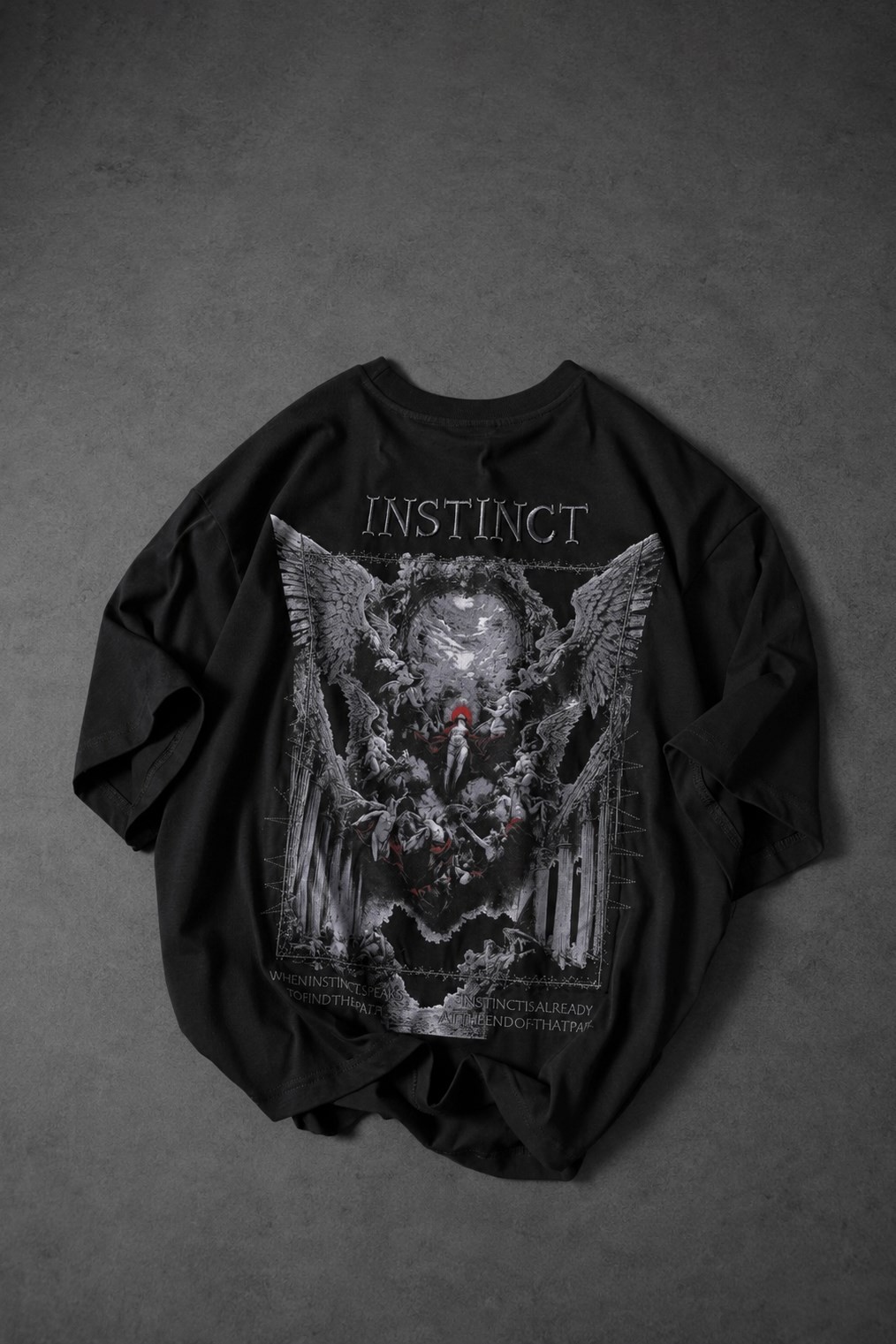 Erkek Siyah İnstinct Patch Nakışlı Oversize Tshirt