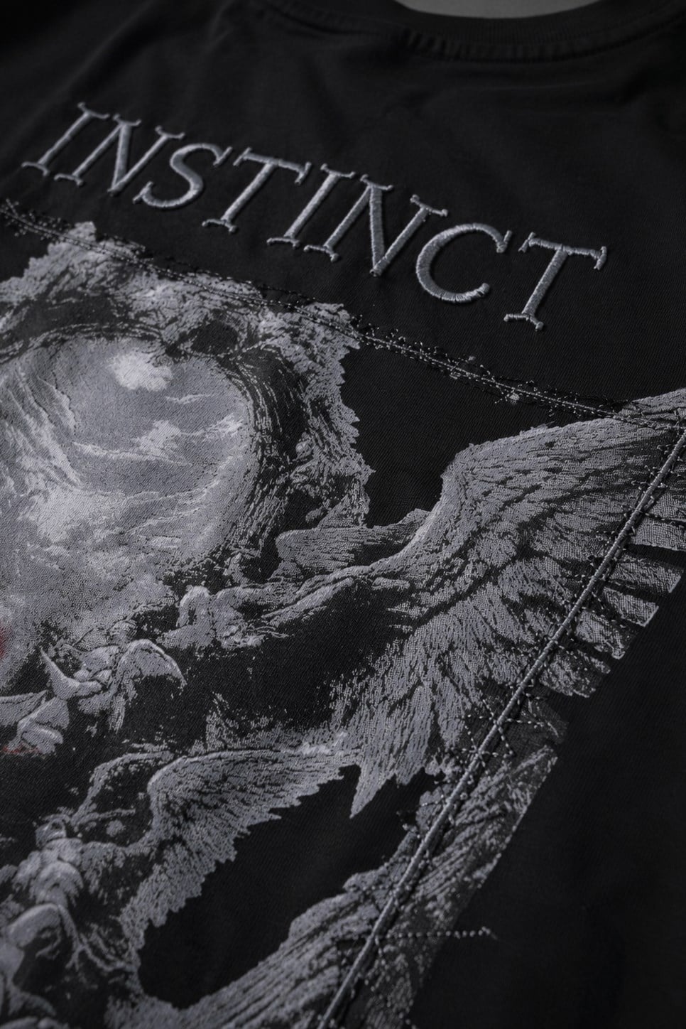 Erkek Siyah İnstinct Patch Nakışlı Oversize Tshirt