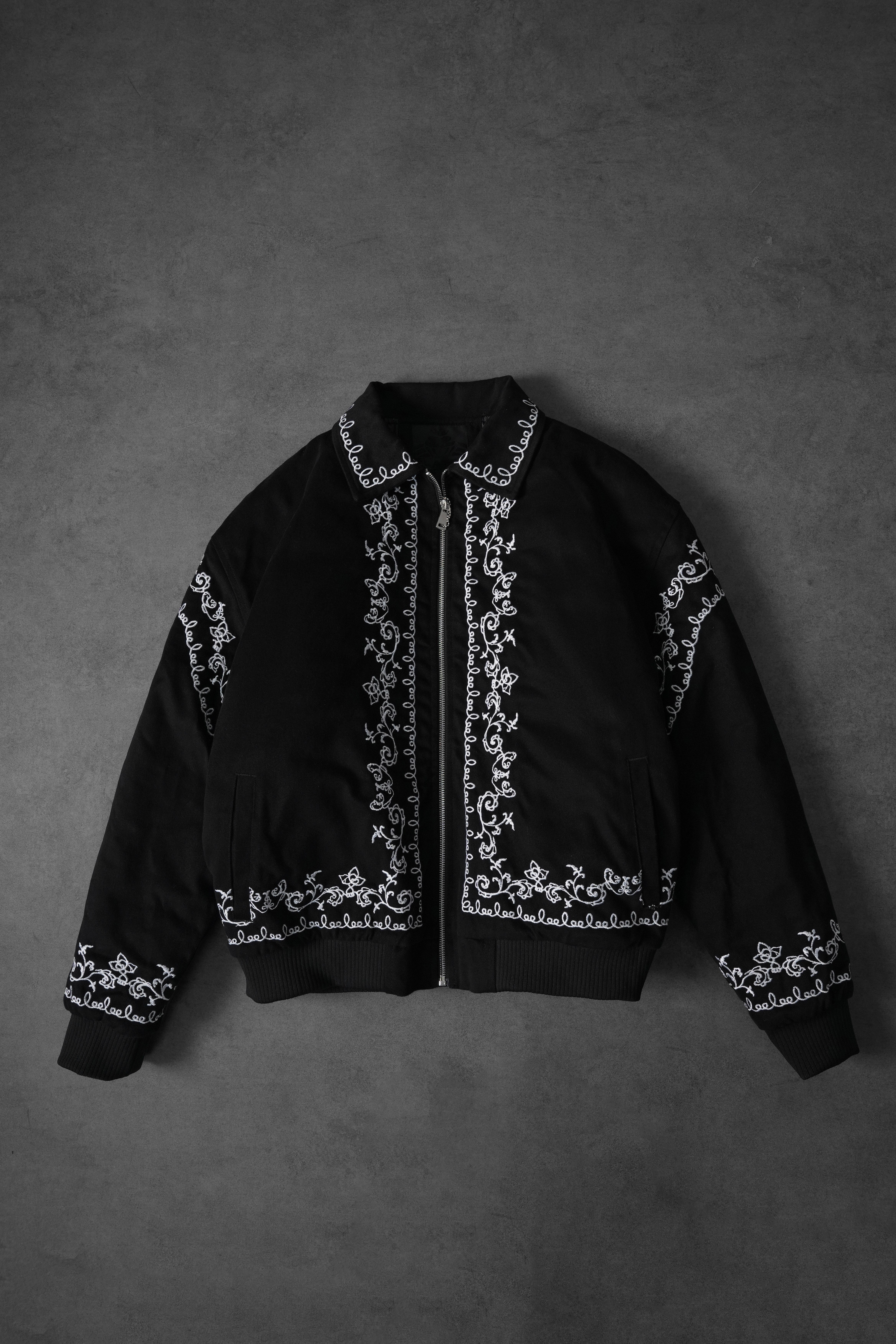 Erkek Siyah IVY Nakışlı Bomber Ceket