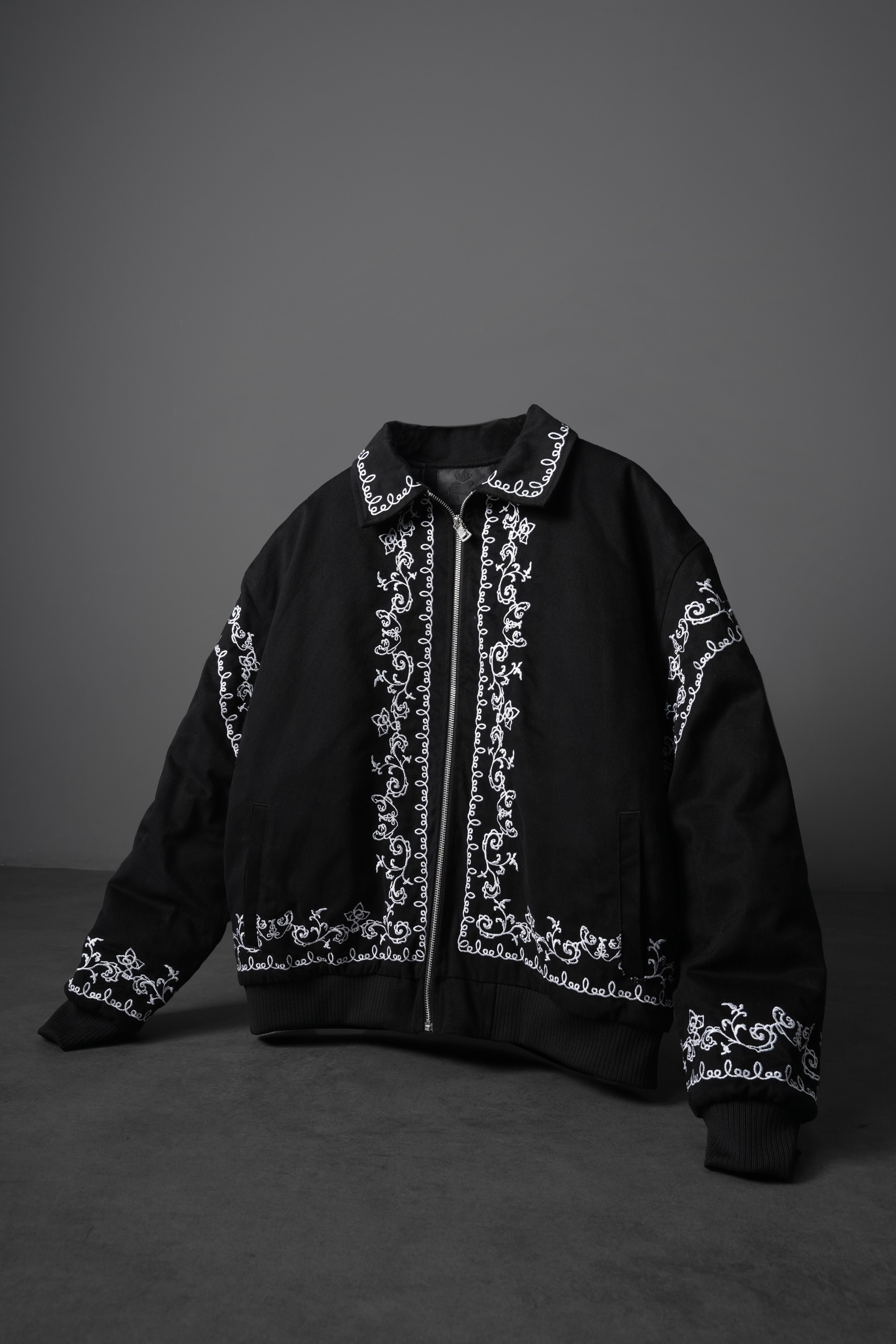 Erkek Siyah IVY Nakışlı Bomber Ceket