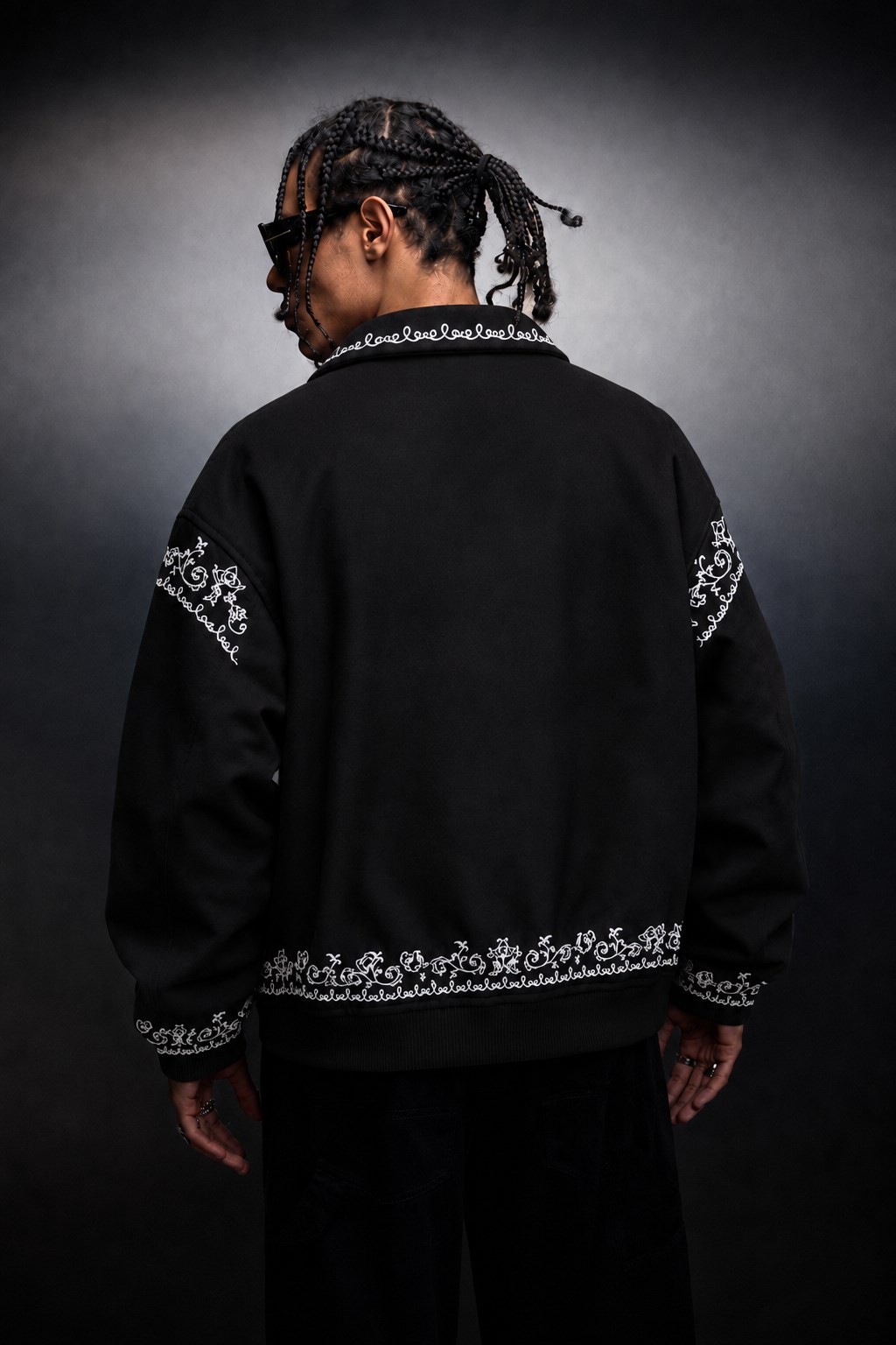 Erkek Siyah IVY Nakışlı Bomber Ceket