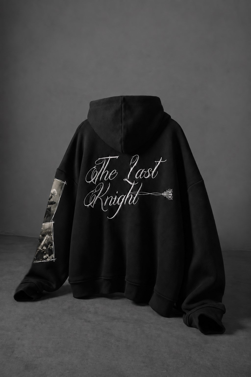 Erkek Siyah Knight Oversize Full Zip Hoodie