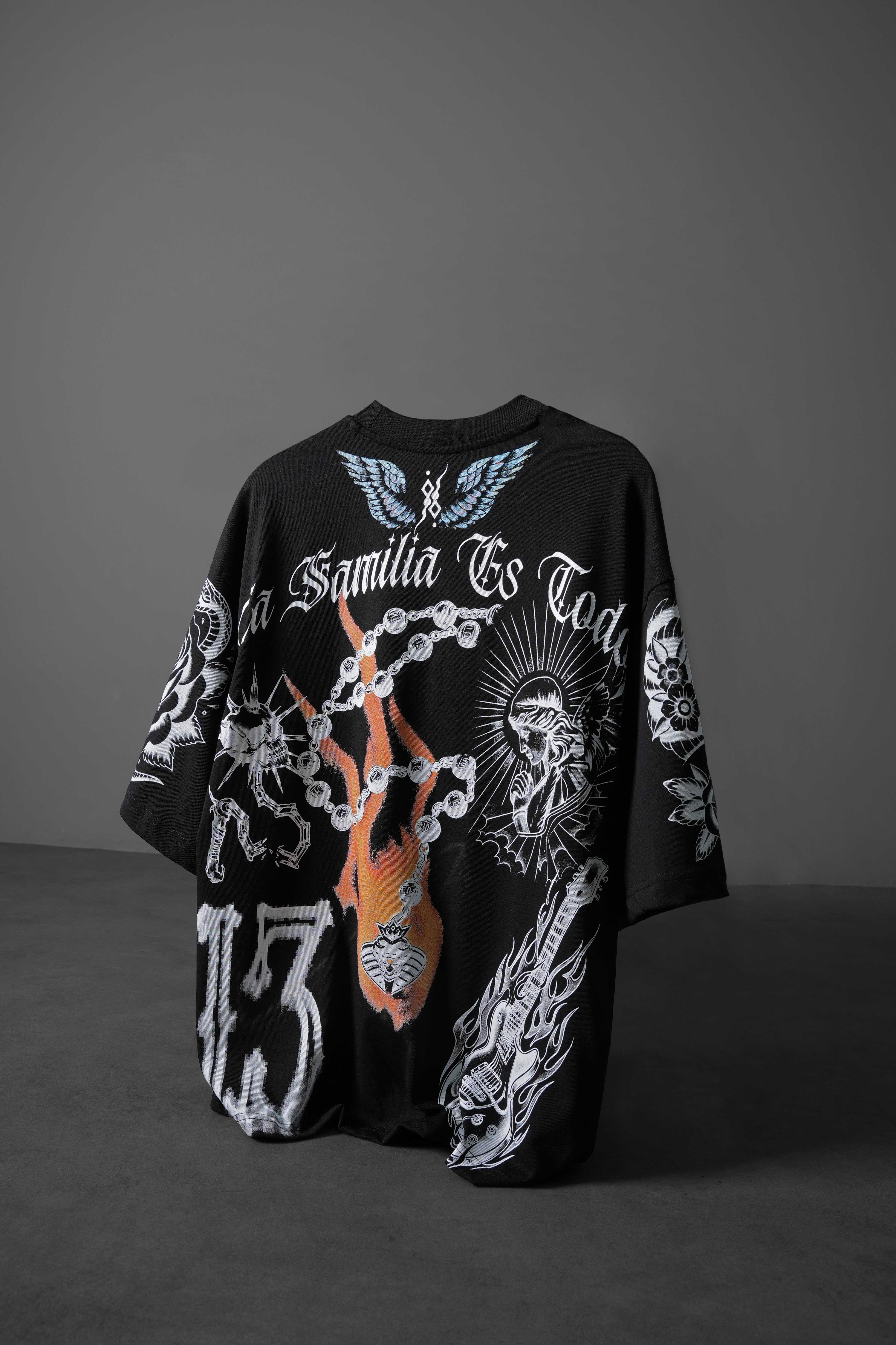 Erkek Siyah La Familia Es Todo Oversize Tshirt
