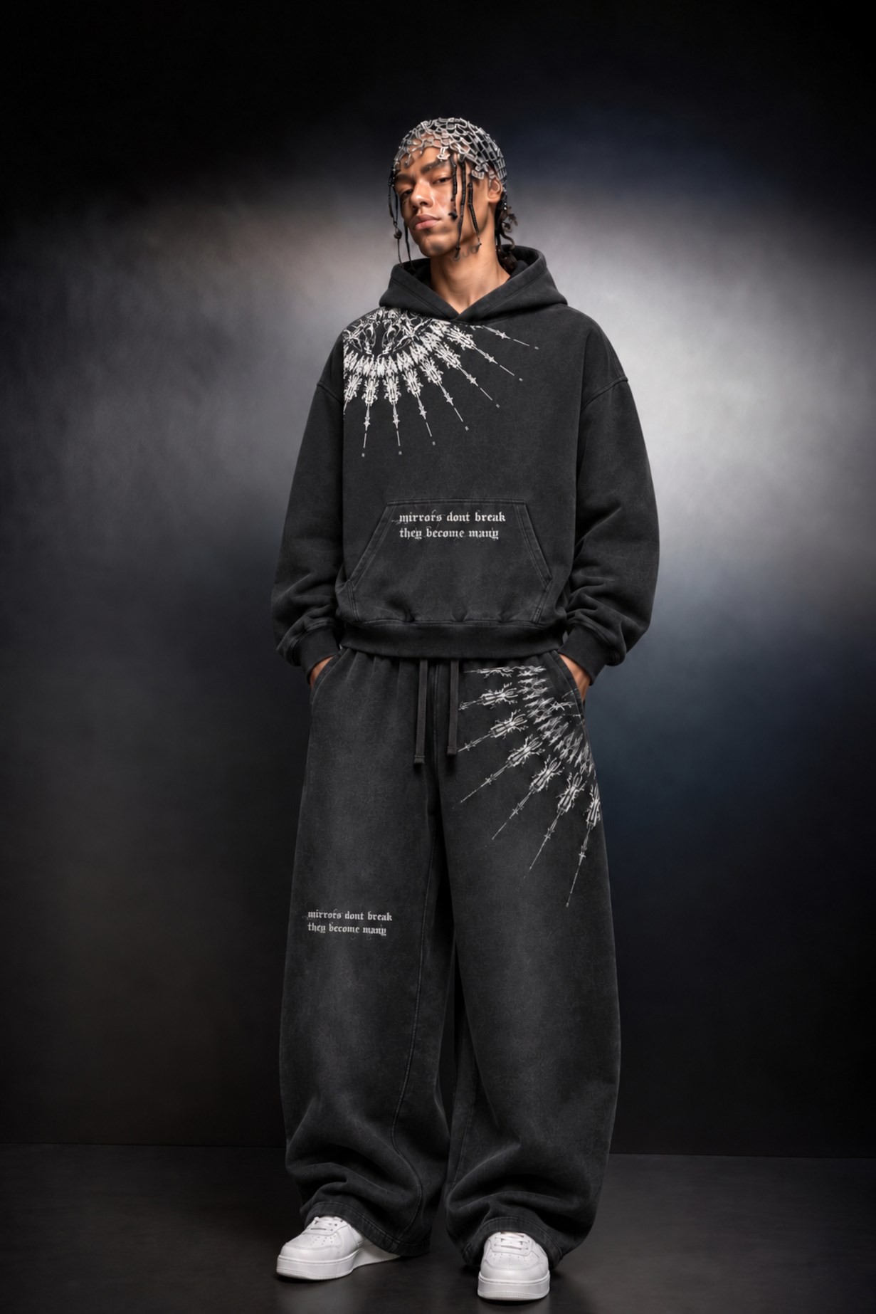 Erkek Siyah Mantra Özel Yıkamalı Oversize Hoodie