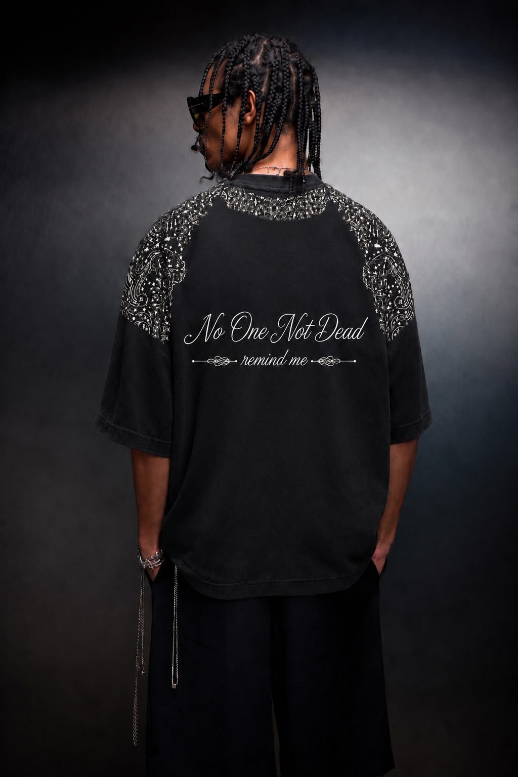 Erkek Siyah No One Not Dead Baskılı Oversize Tshirt