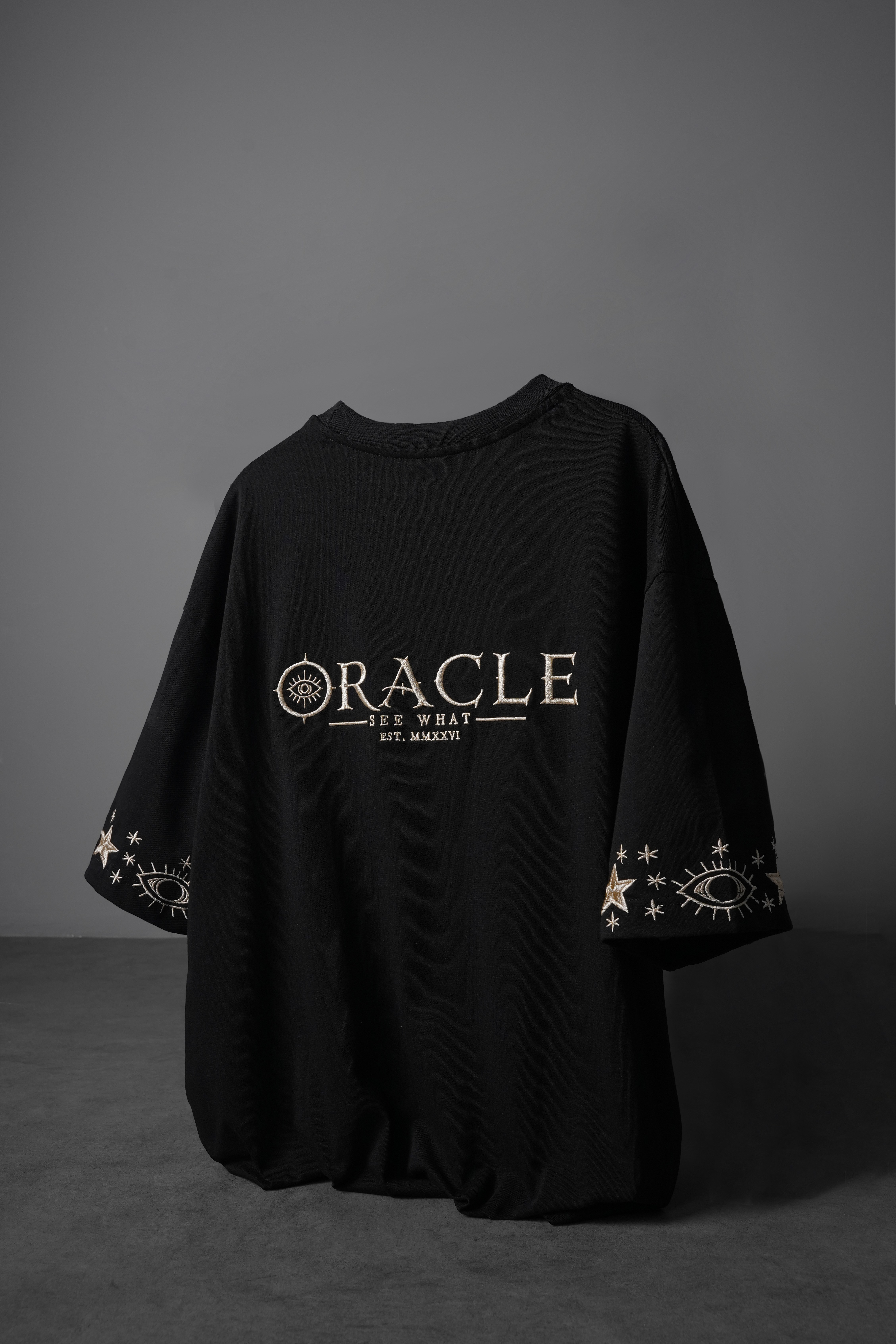 Erkek Siyah Oracle Nakışlı Oversize Tshirt