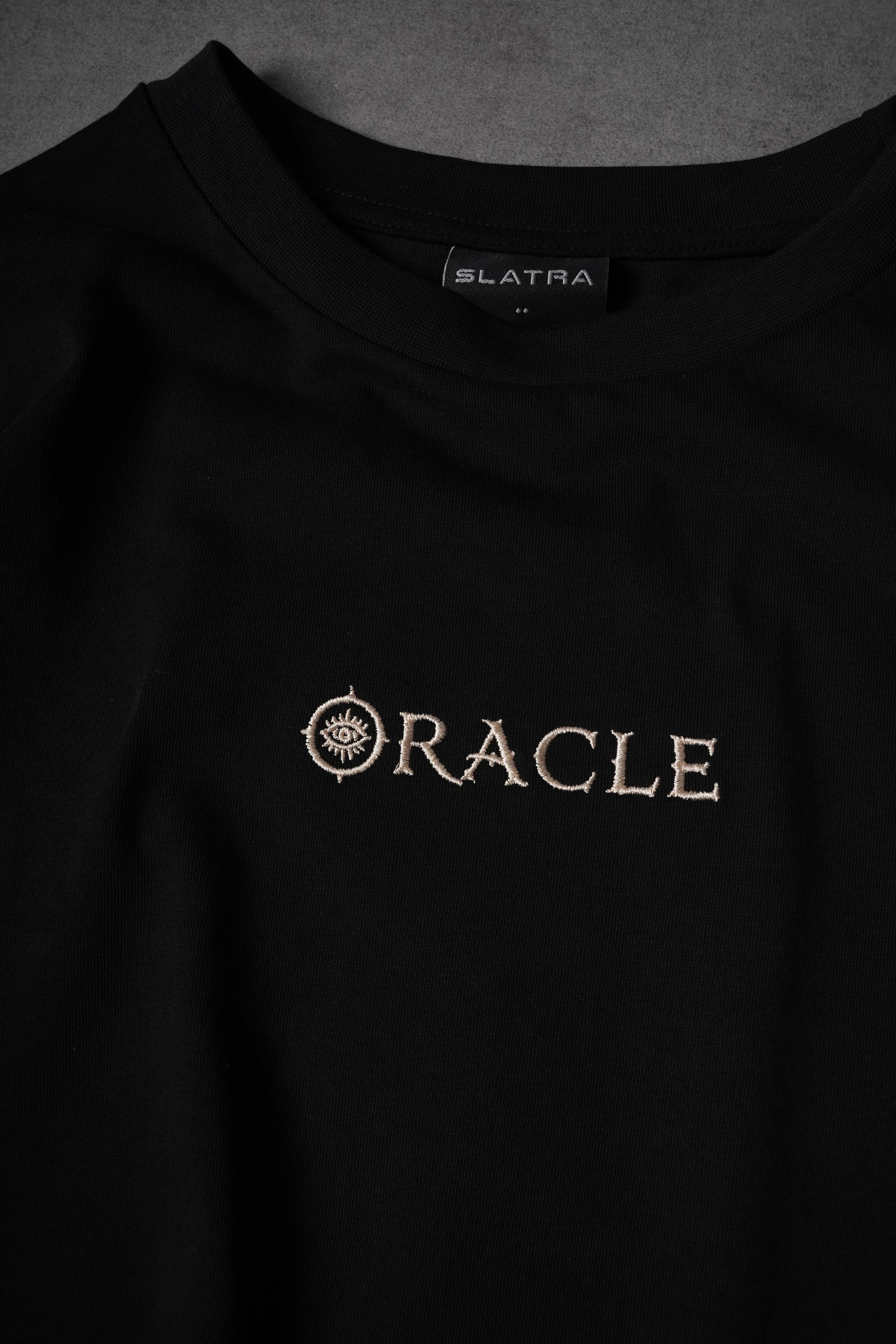 Erkek Siyah Oracle Nakışlı Oversize Tshirt