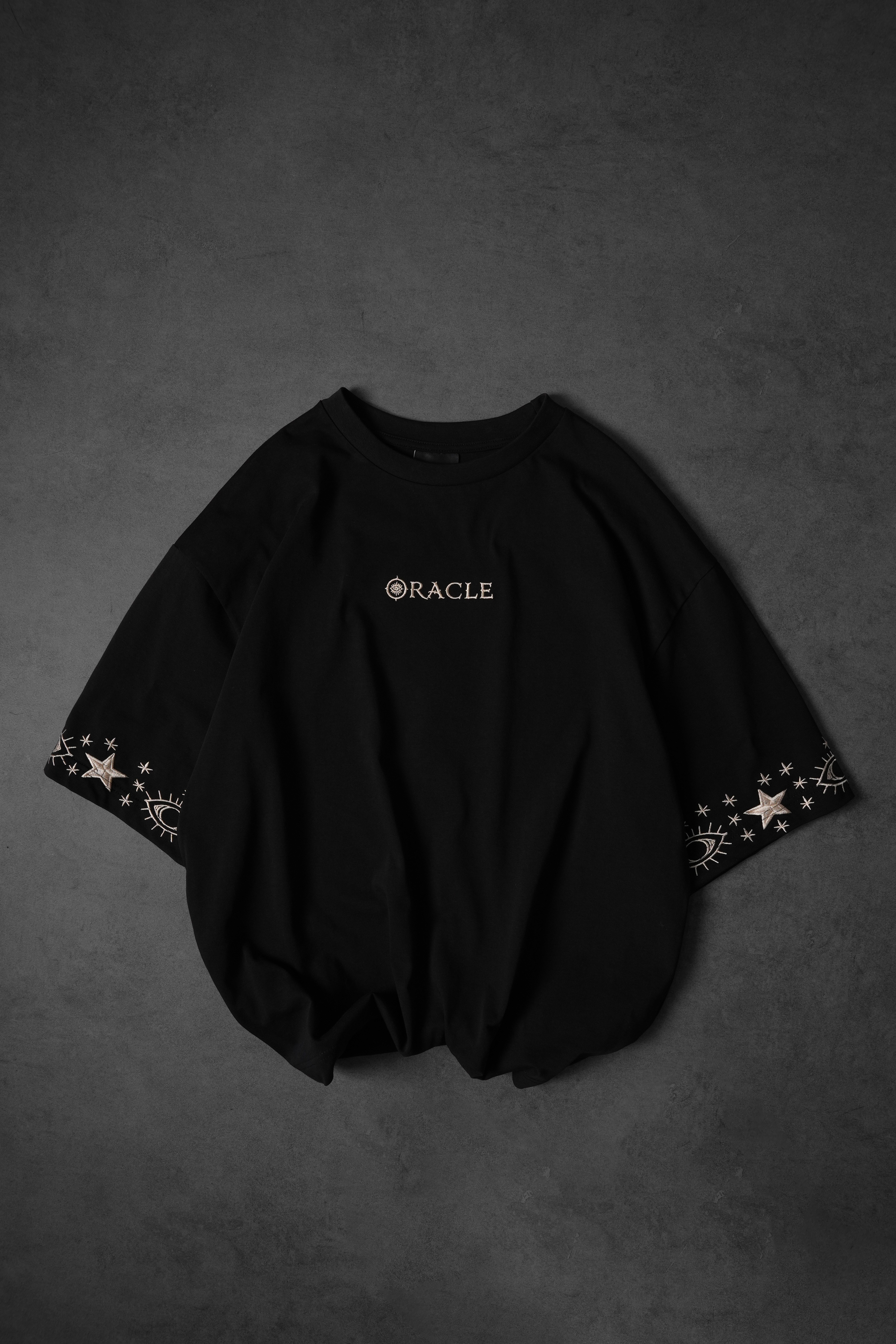 Erkek Siyah Oracle Nakışlı Oversize Tshirt