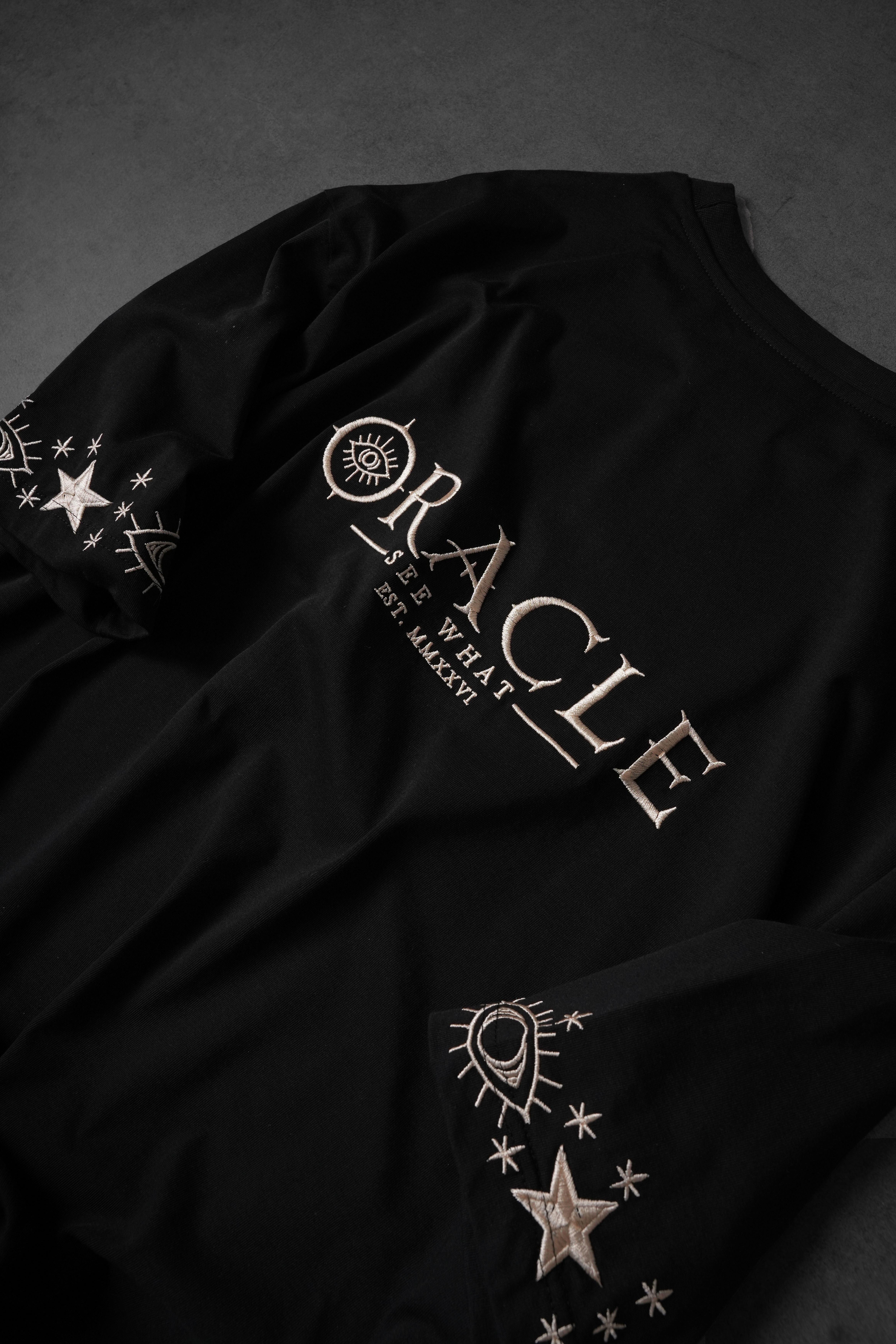 Erkek Siyah Oracle Nakışlı Oversize Tshirt