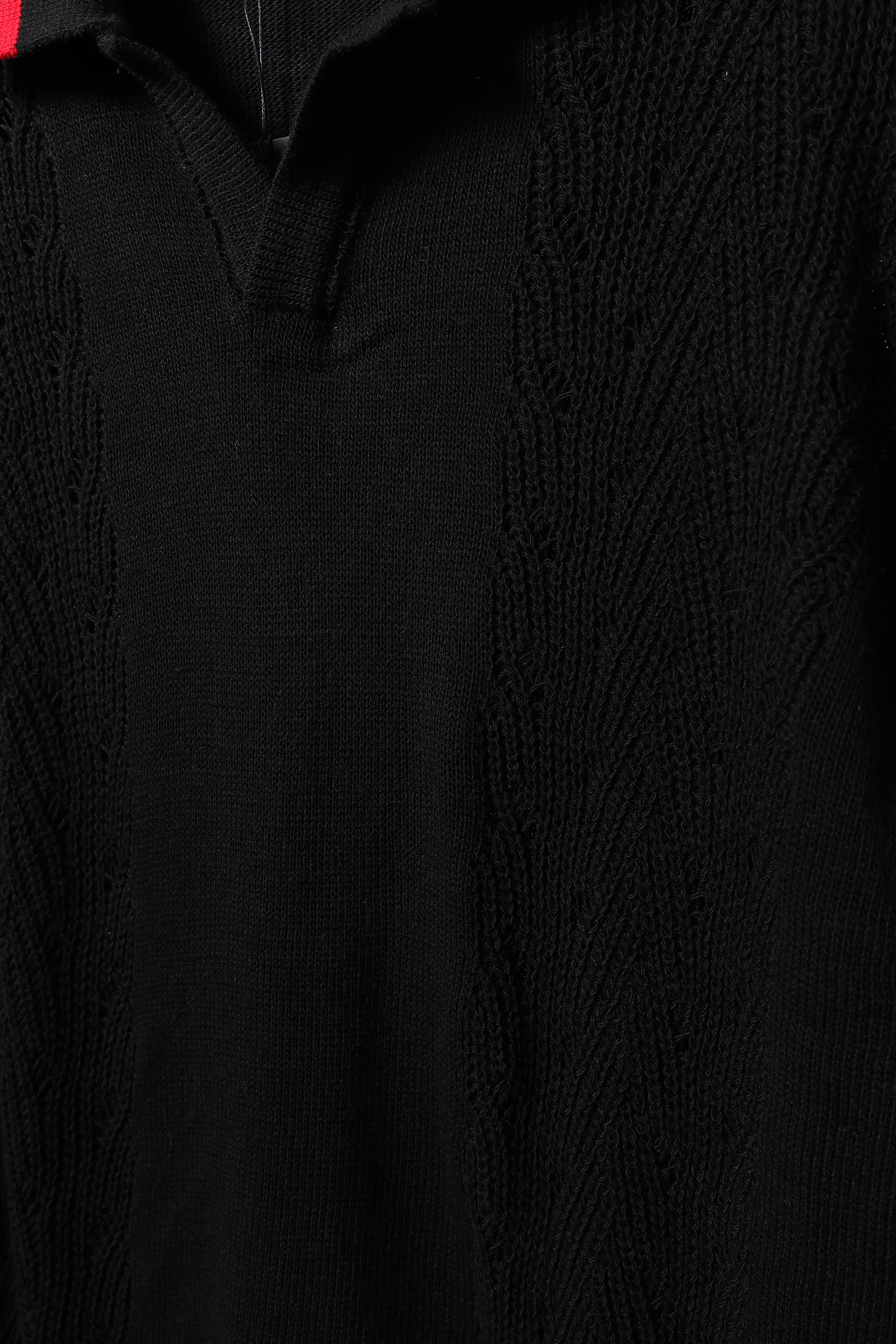 Erkek Siyah Oversize Polo Yaka Örme Tshirt