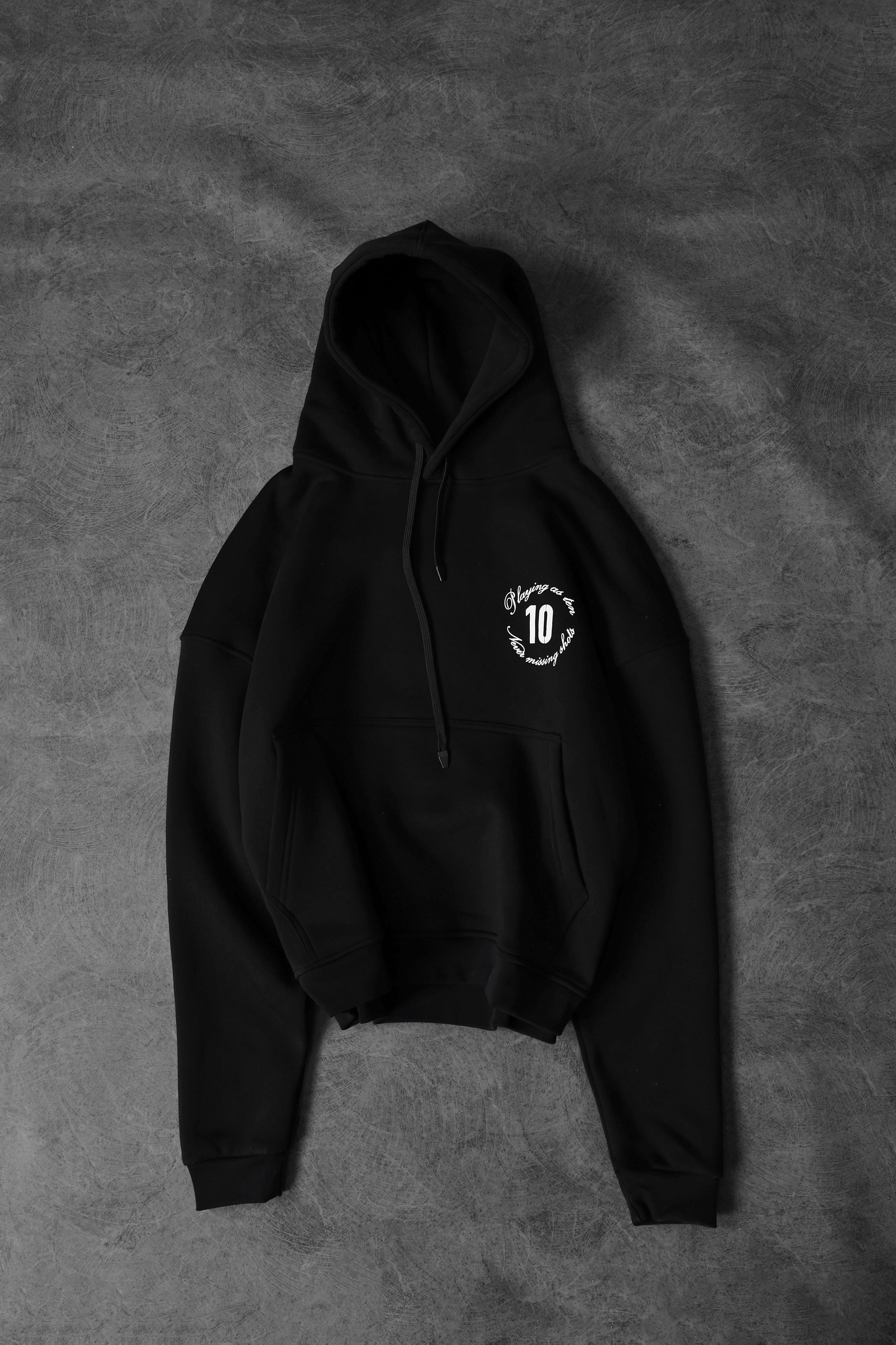 Erkek Siyah Playing As Ten Baskılı Oversize Kapüşonlu Sweatshirt