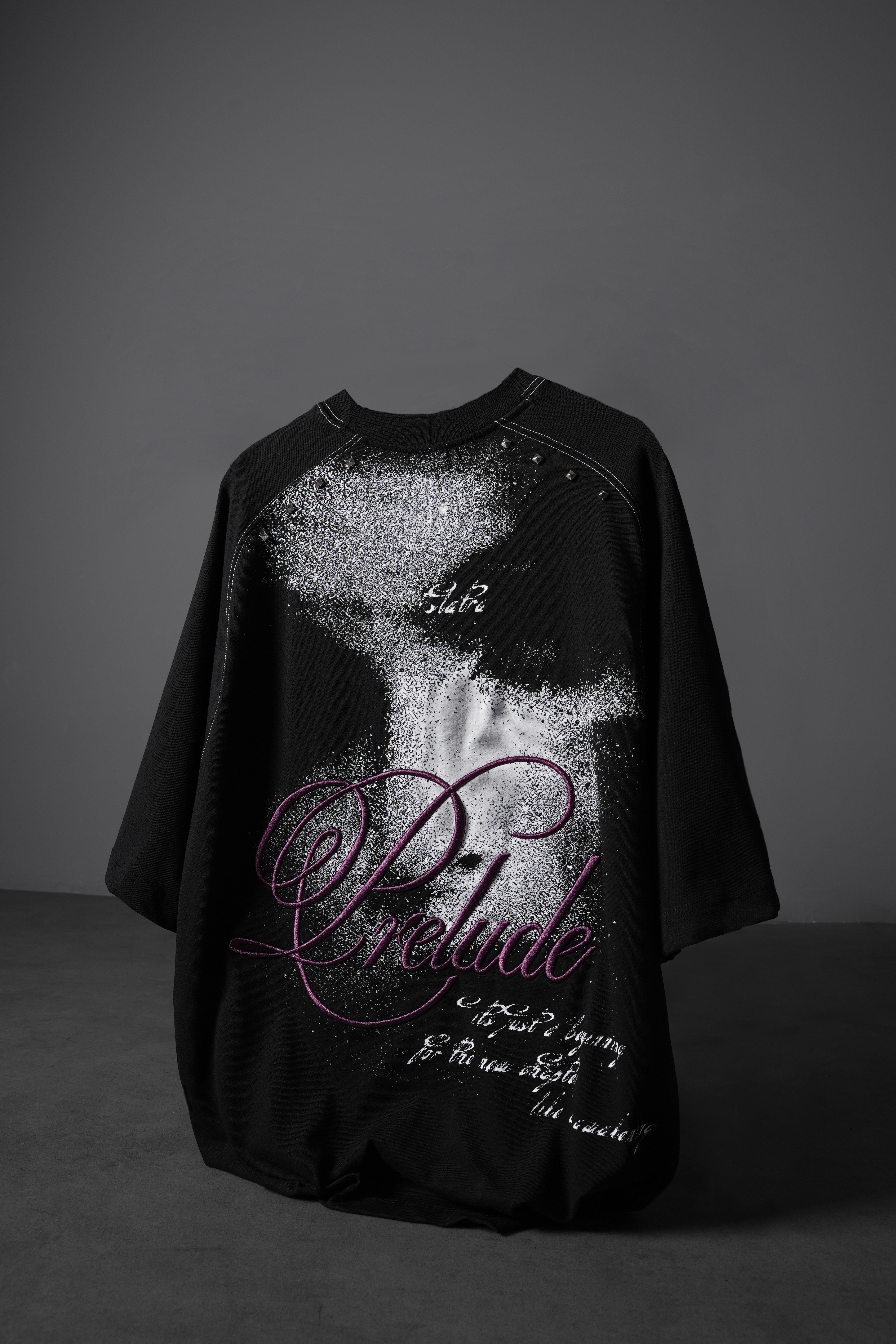 Erkek Siyah Prelude Baskılı Oversize Tshirt