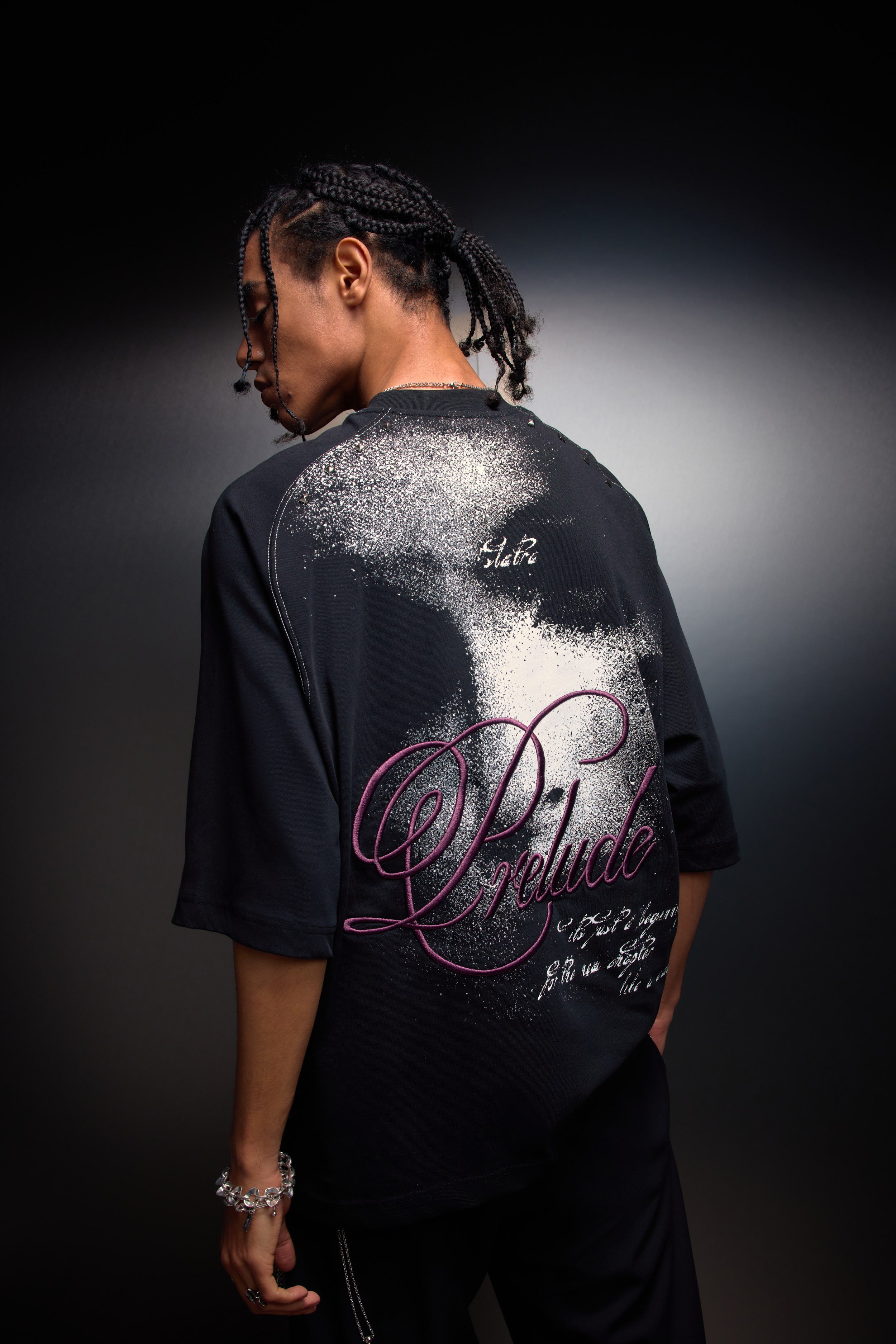 Erkek Siyah Prelude Baskılı Oversize Tshirt