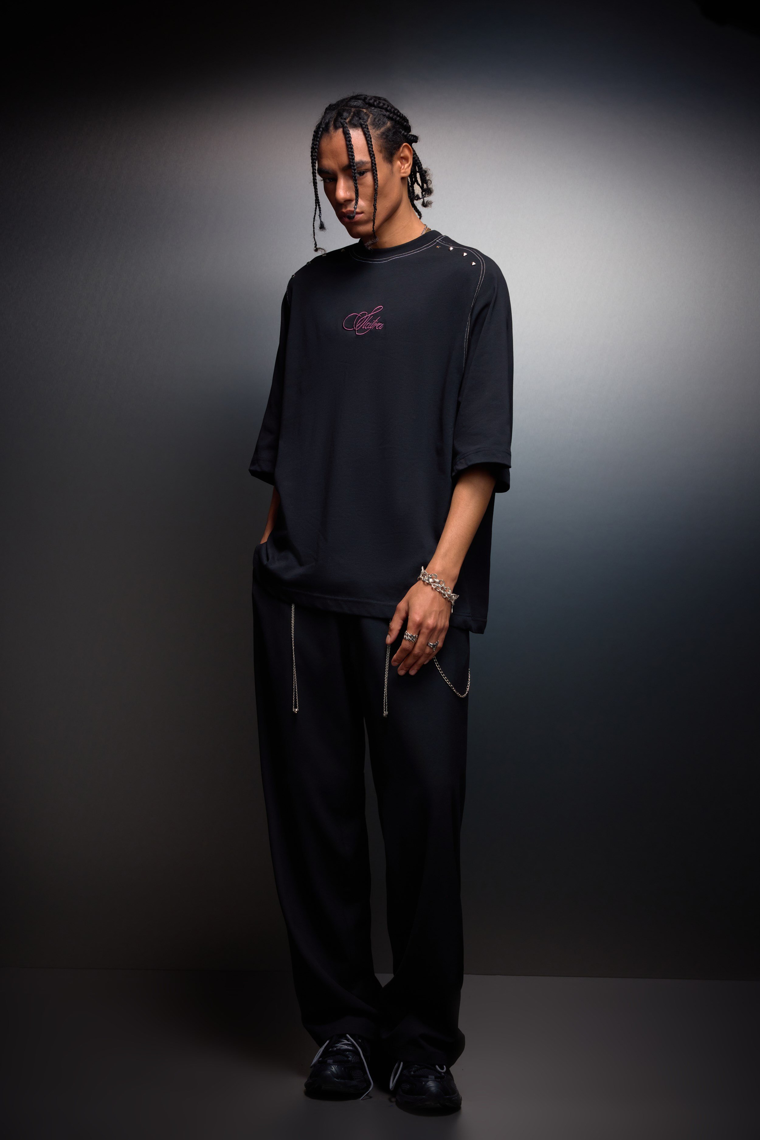Erkek Siyah Prelude Baskılı Oversize Tshirt