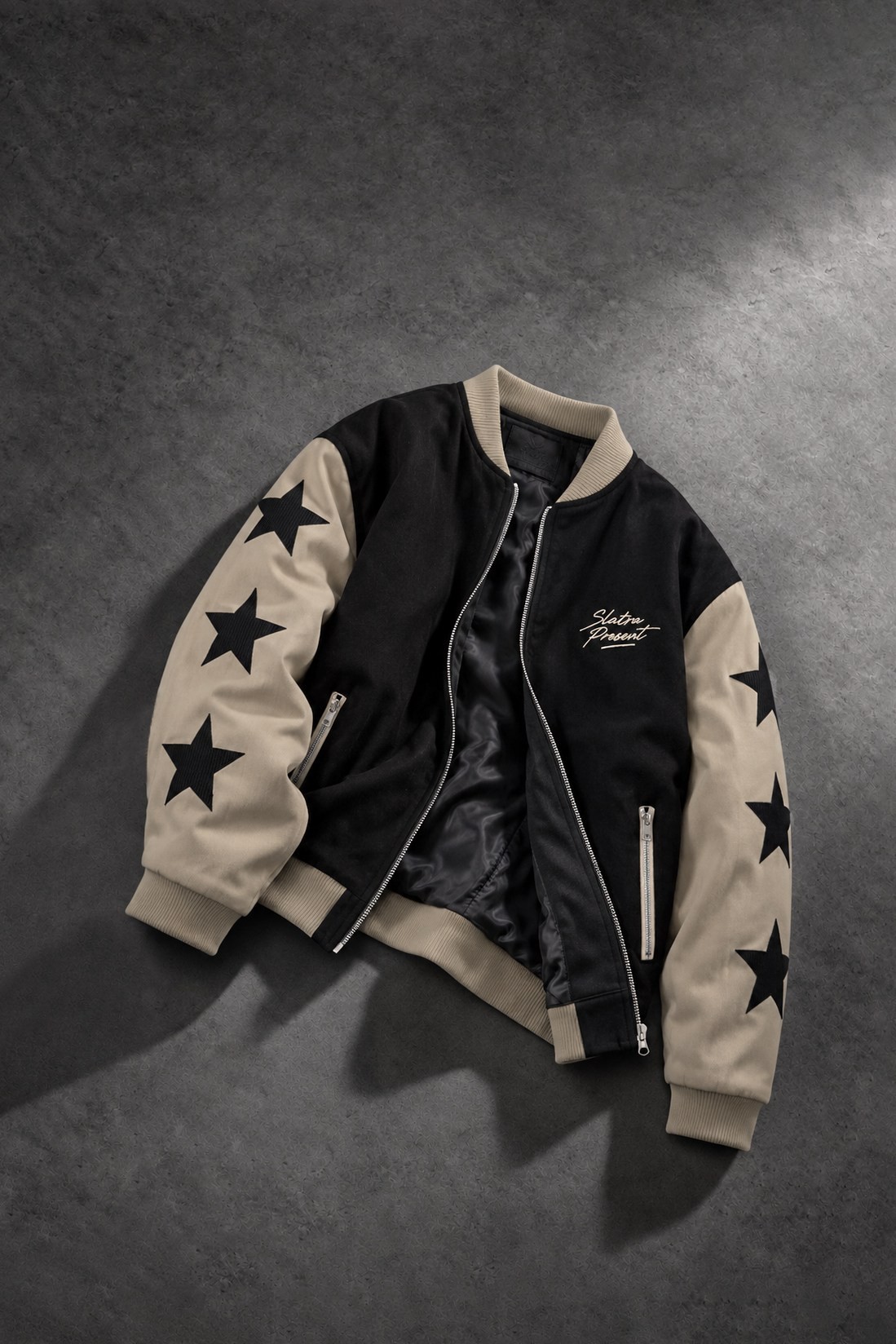 Erkek Siyah Present Nakışlı Bomber Ceket