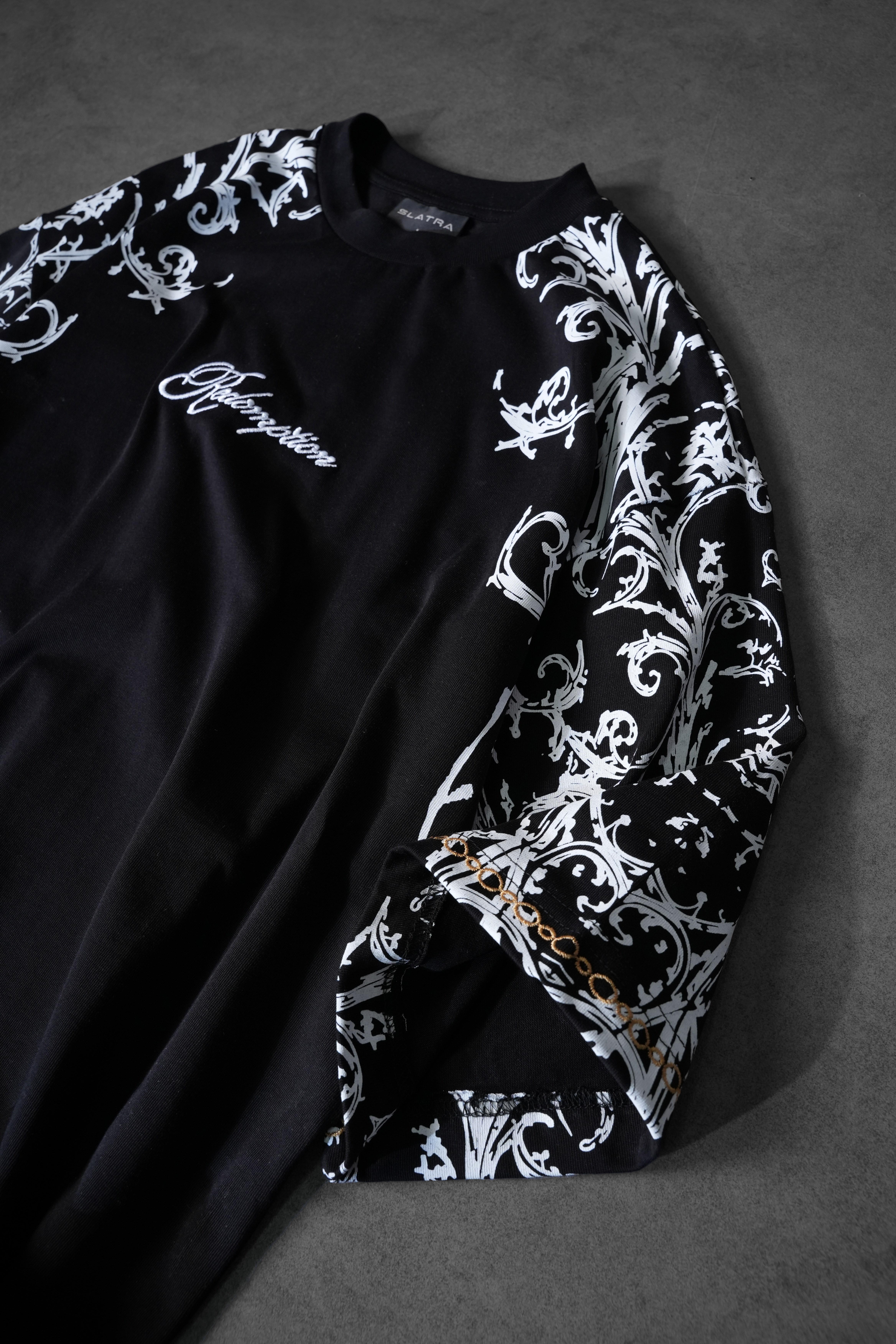 Erkek Siyah Redemption Patchli Baskılı Oversize Tshirt