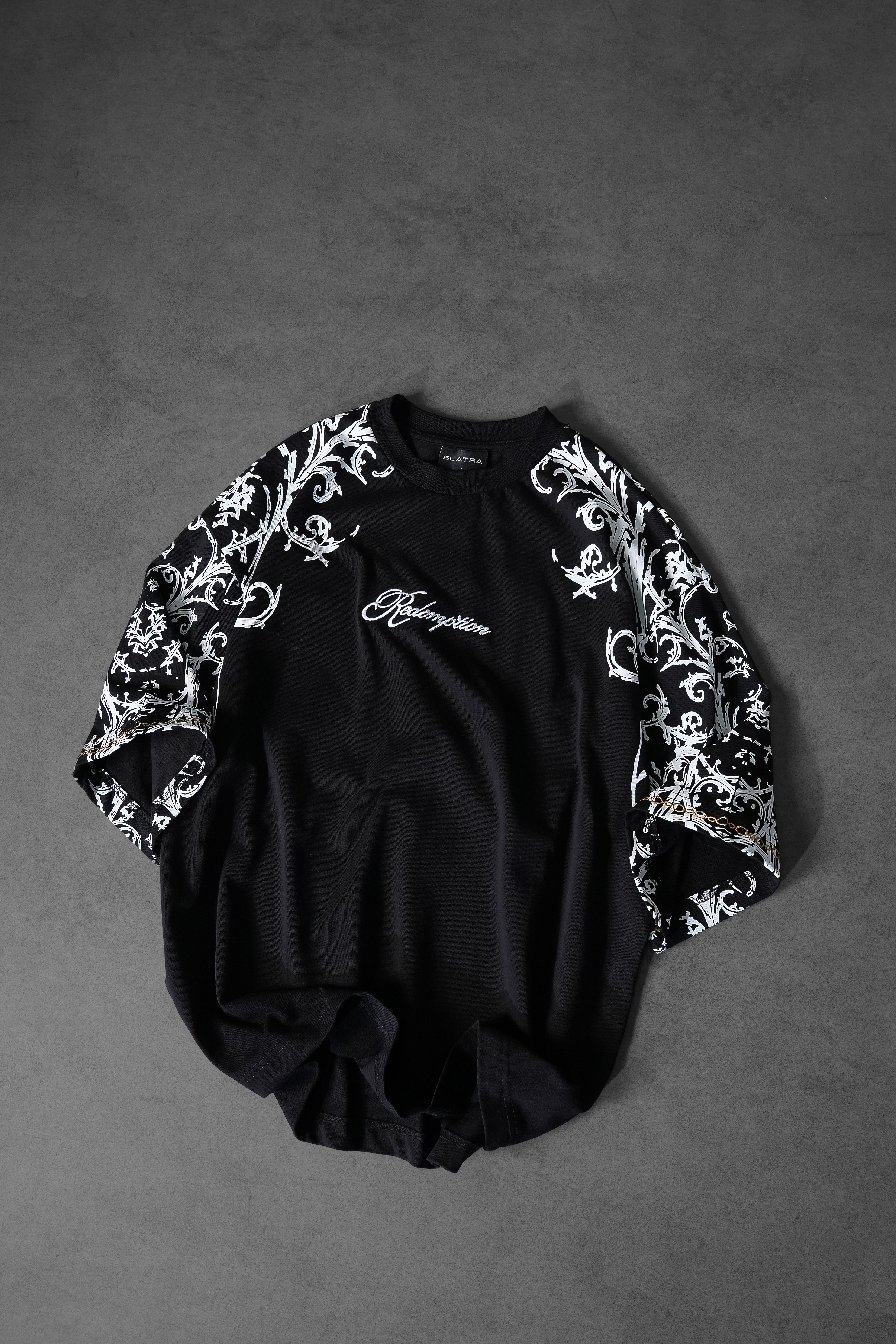 Erkek Siyah Redemption Patchli Baskılı Oversize Tshirt