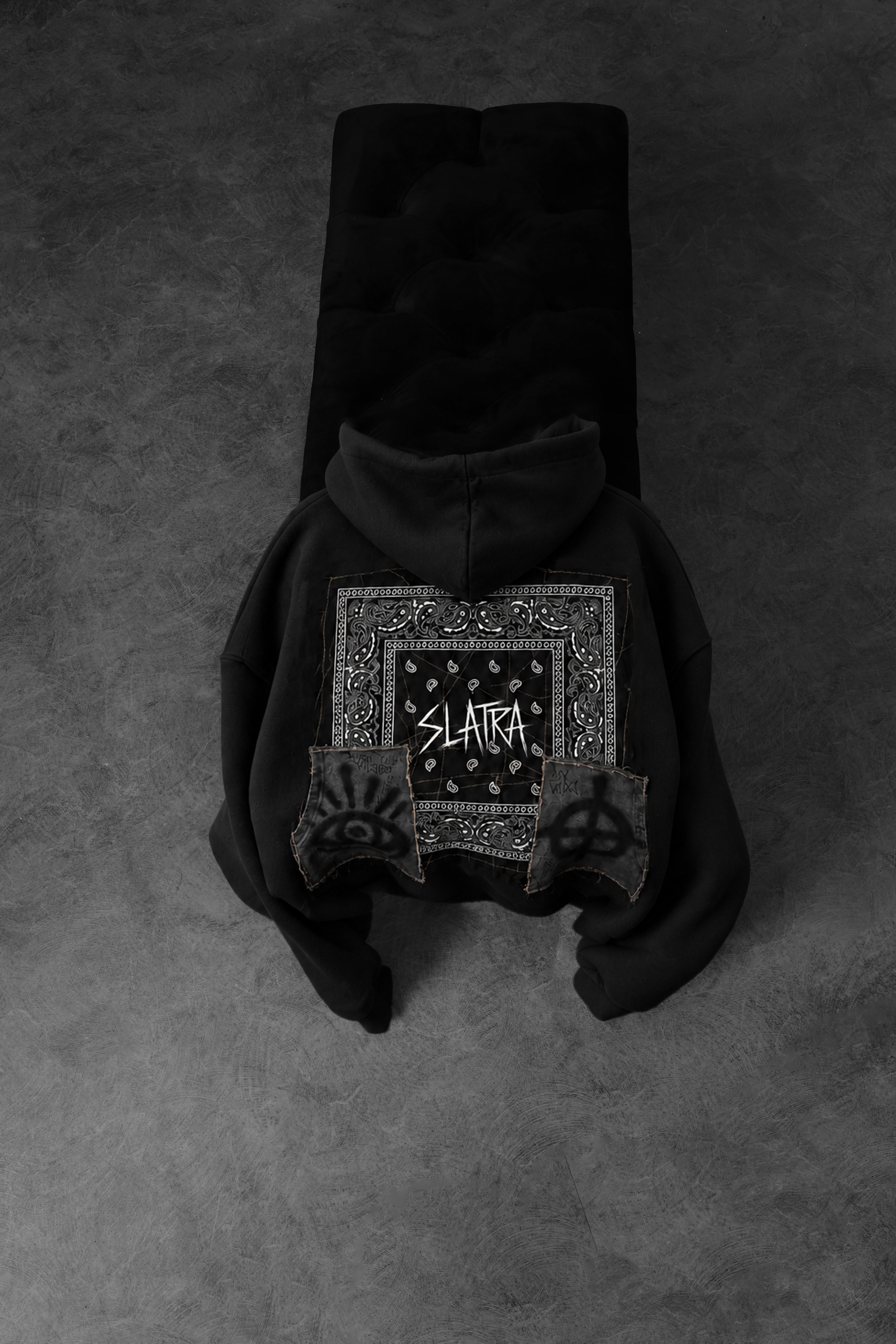 Erkek Siyah Relic Patch Detay Oversize Hoodie