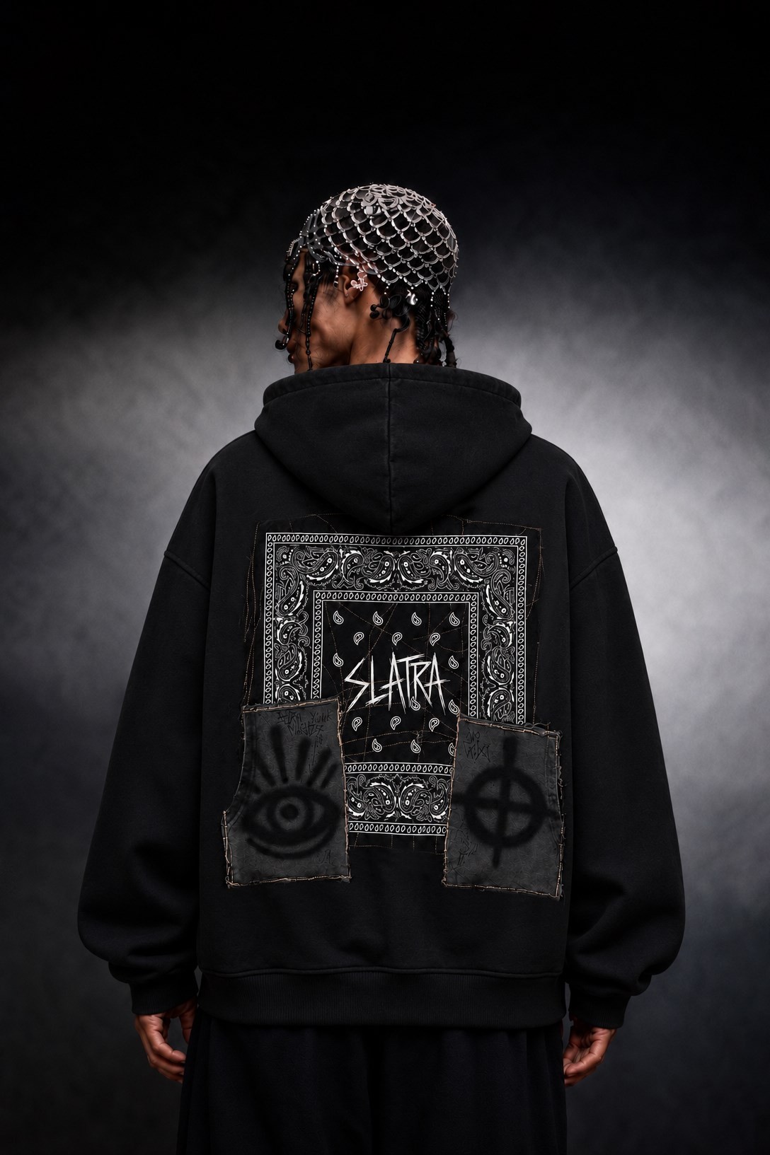 Erkek Siyah Relic Patch Detay Oversize Hoodie