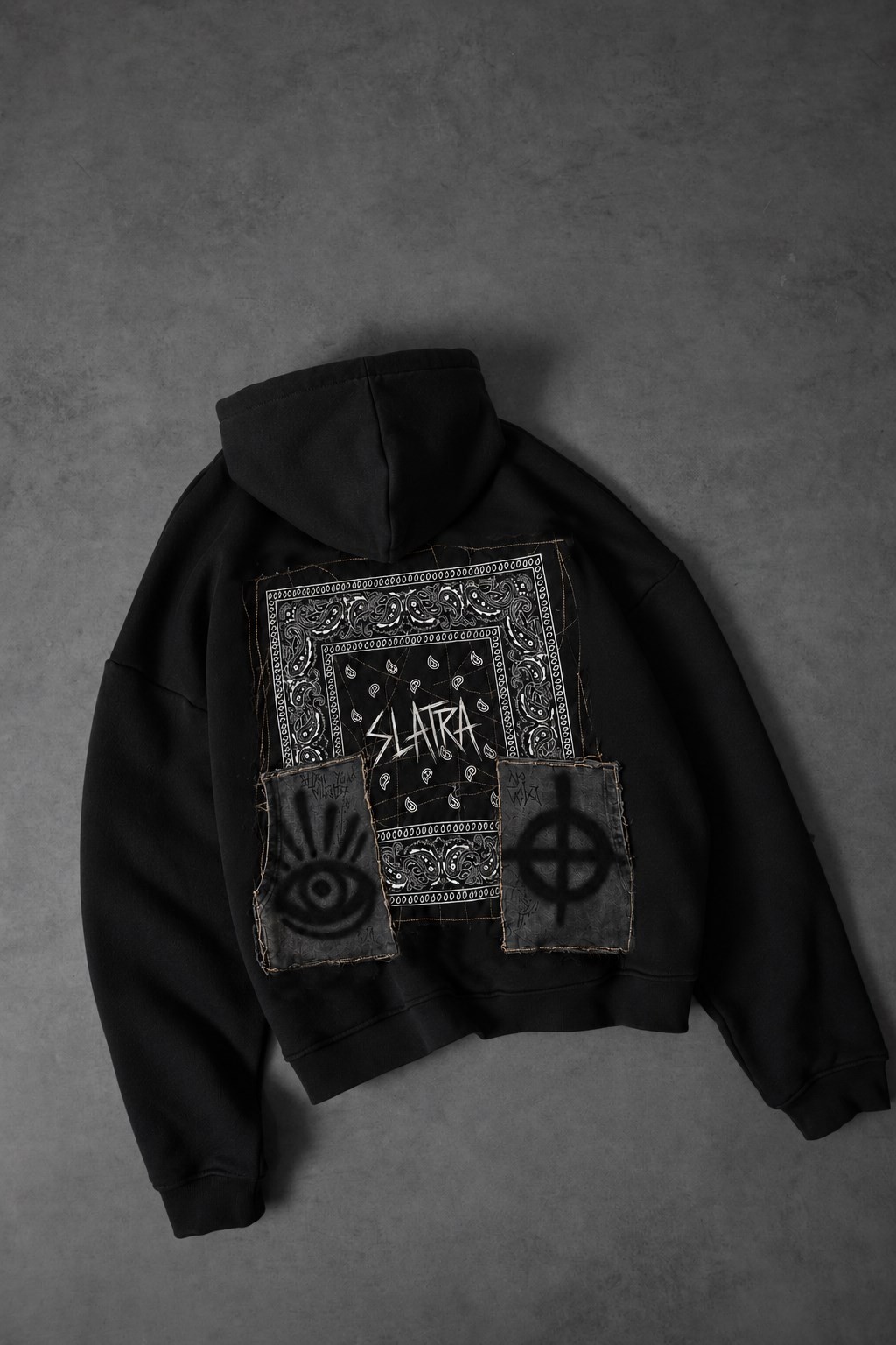Erkek Siyah Relic Patch Detay Oversize Hoodie