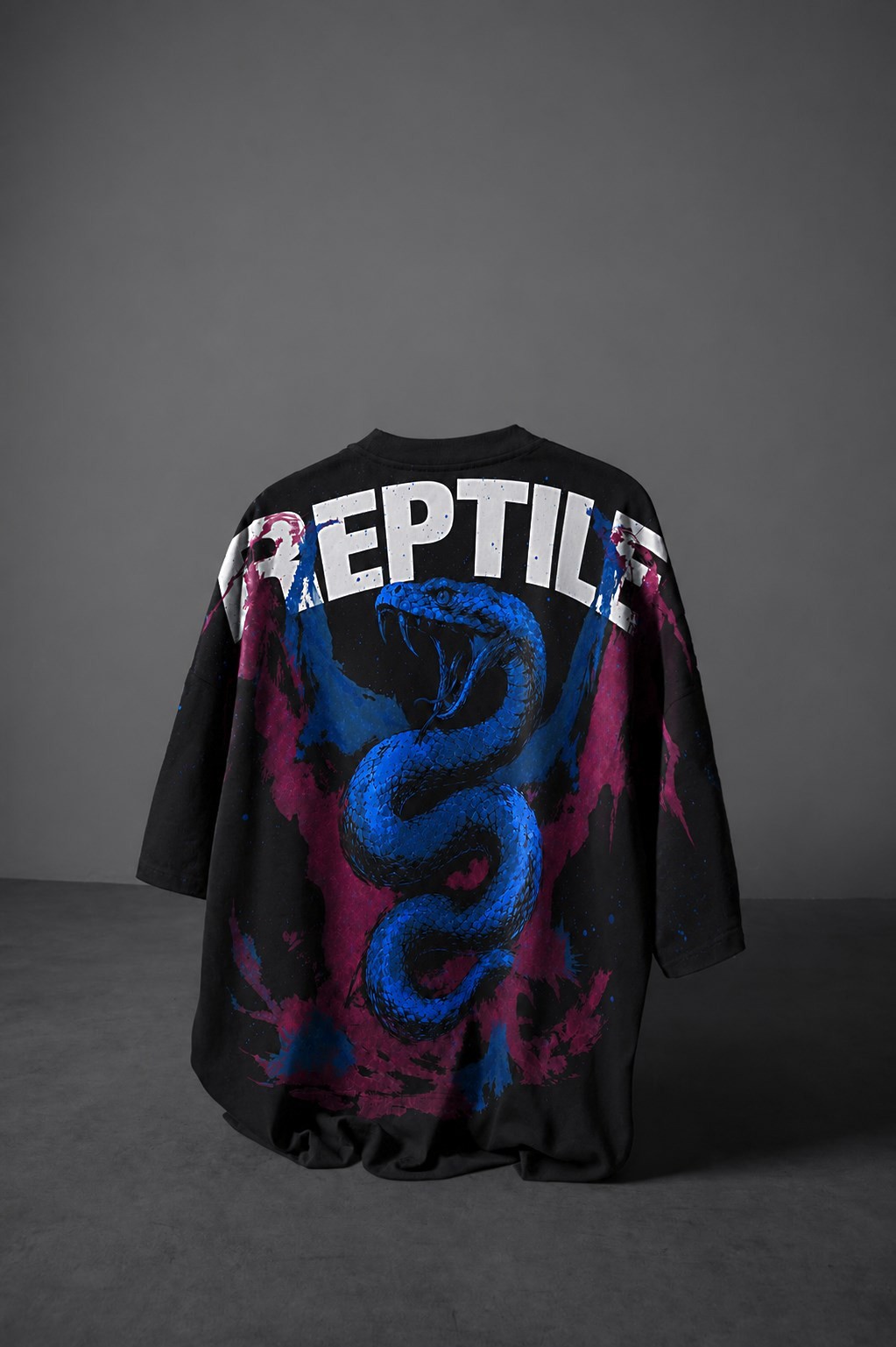 Erkek Siyah Reptile Baskılı Oversize Tshirt