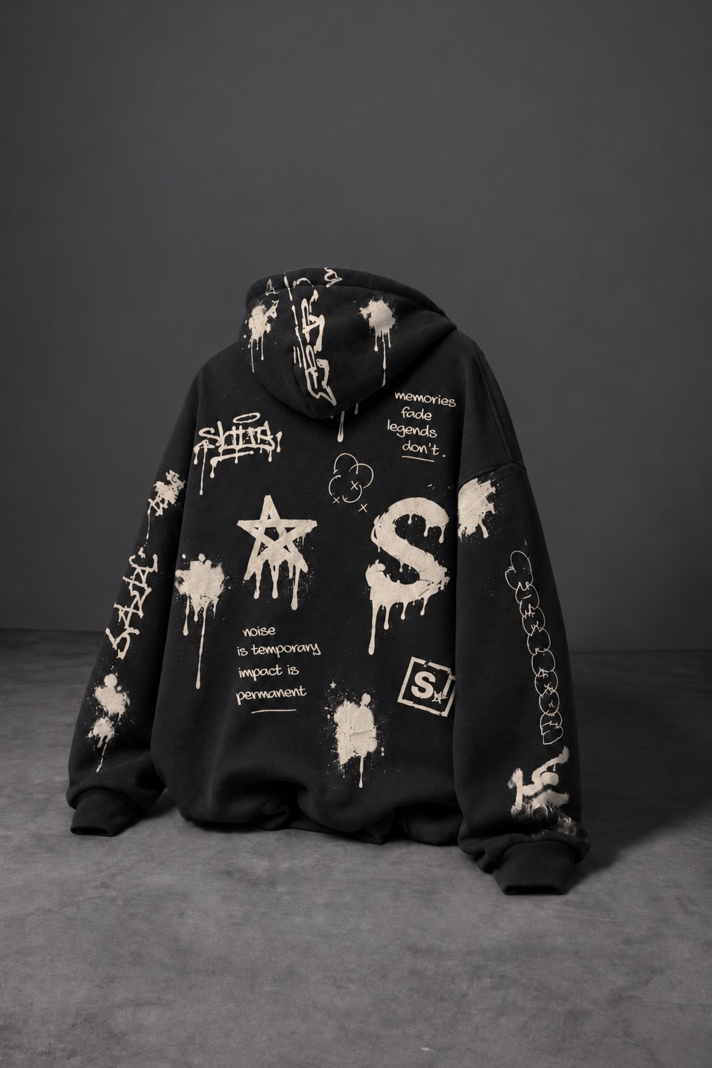 Erkek Siyah S Grafiti Oversize Hoodie