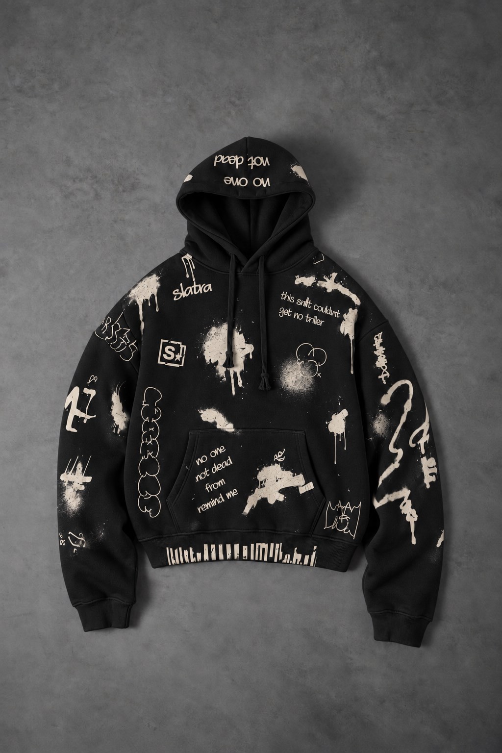 Erkek Siyah S Grafiti Oversize Hoodie