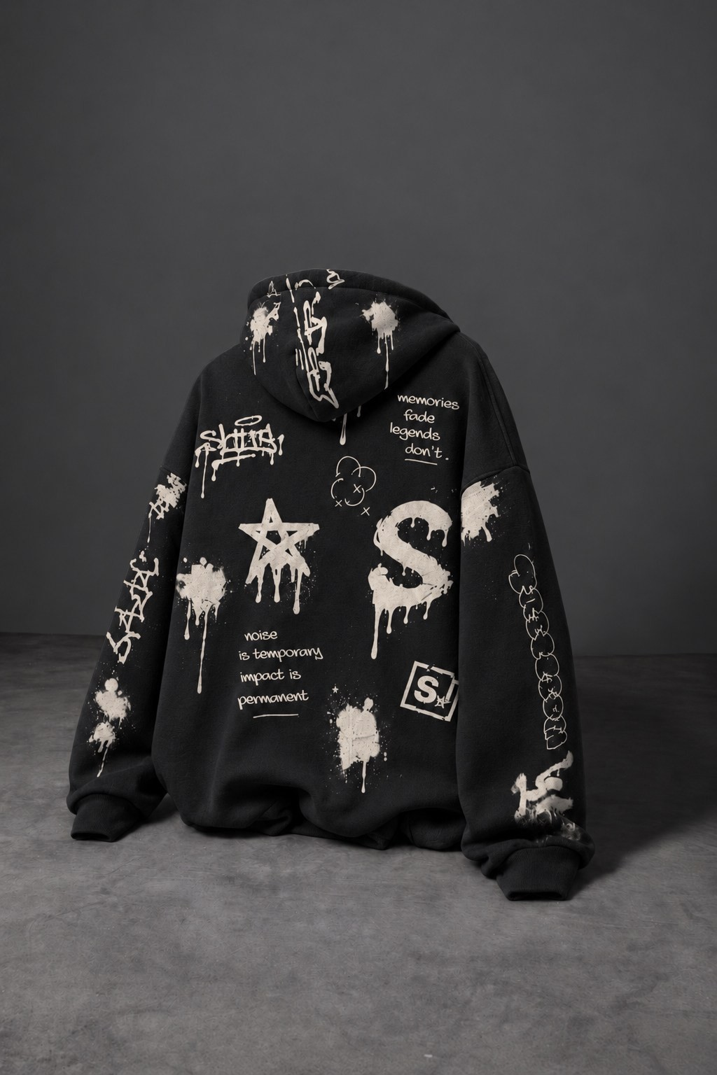 Erkek Siyah S Grafiti Oversize Hoodie