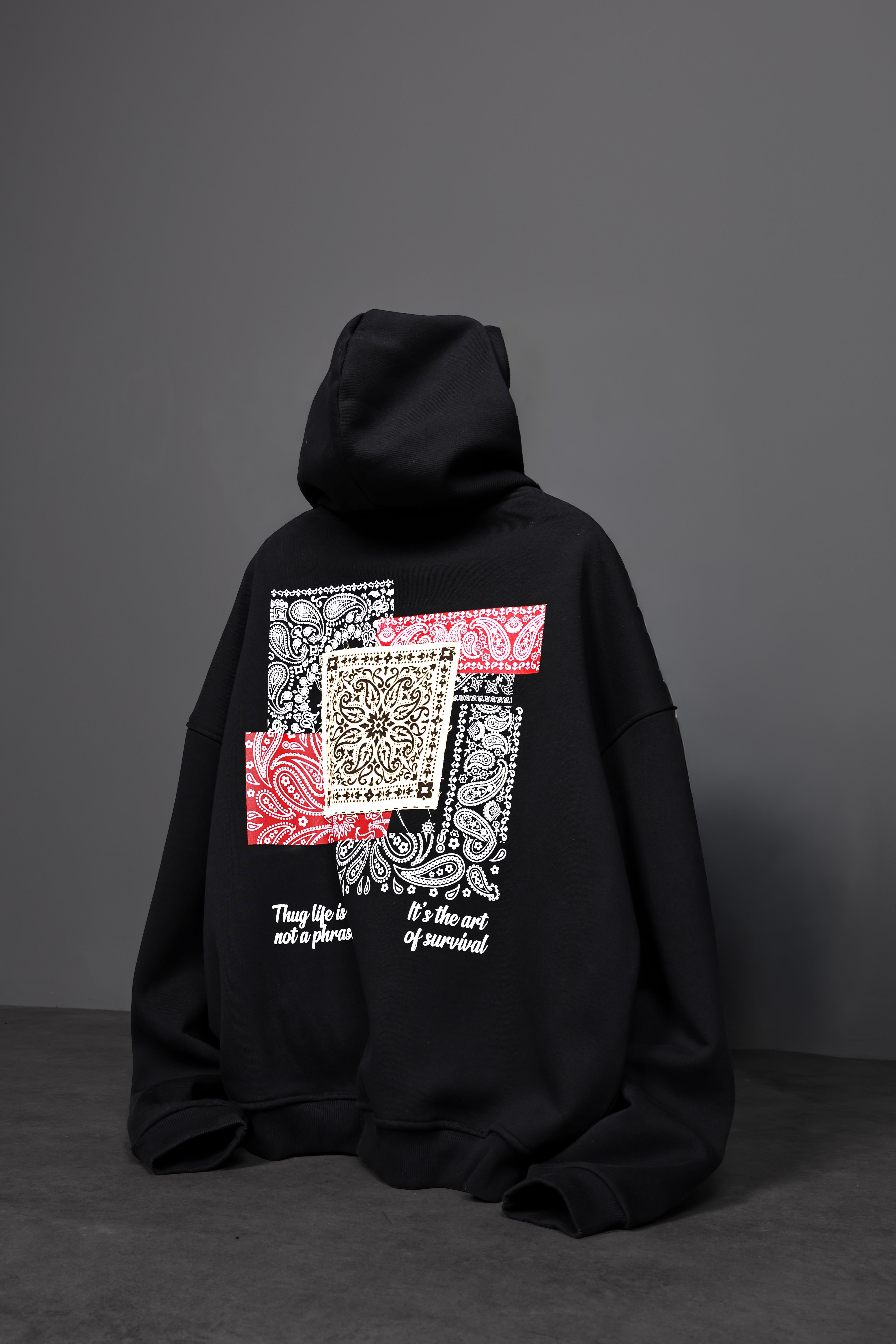 Erkek Siyah Şal Baskılı Oversize Sweatshirt