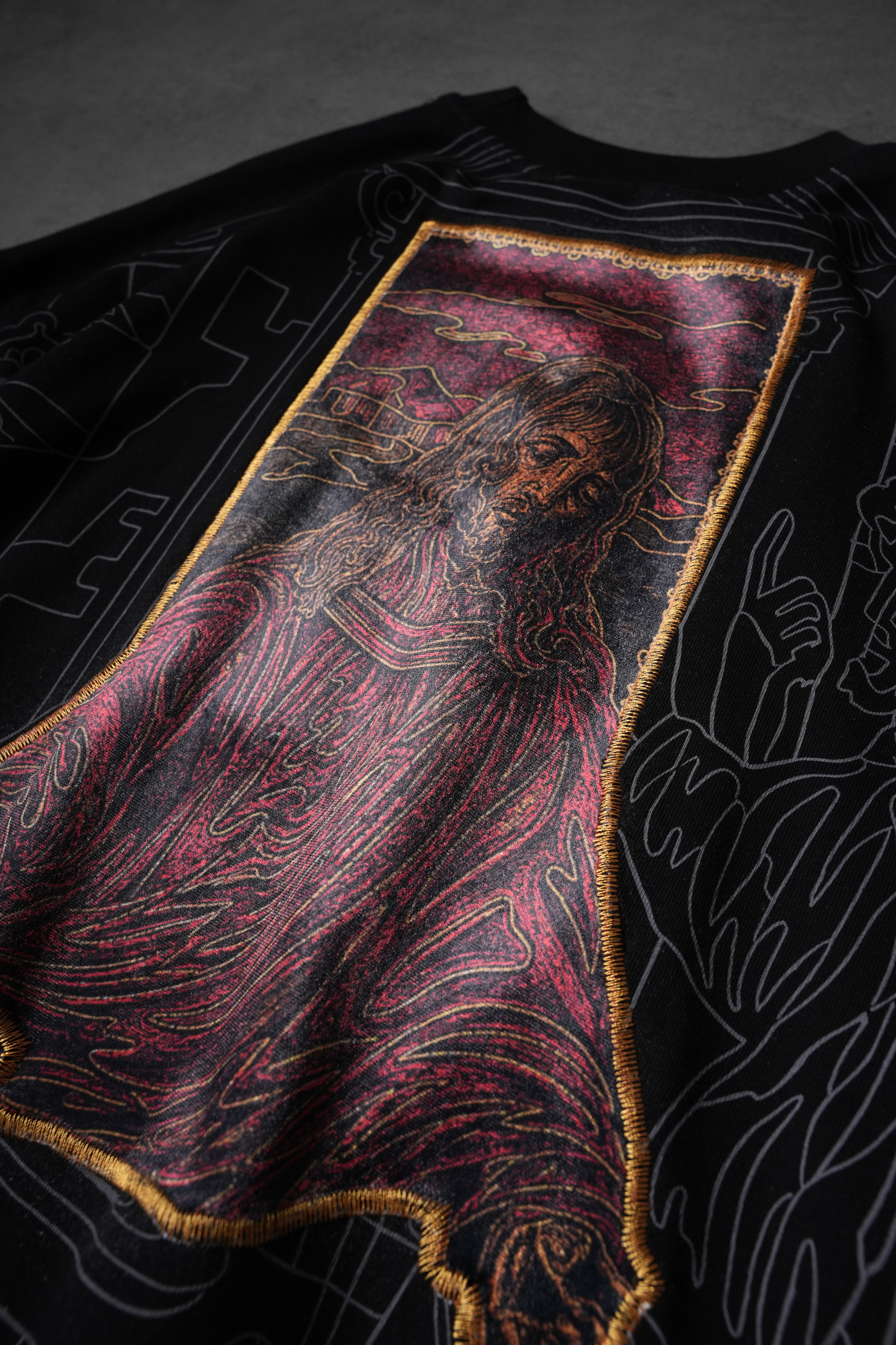 Erkek Siyah Sanctum Kadife Patch Oversize Tshirt