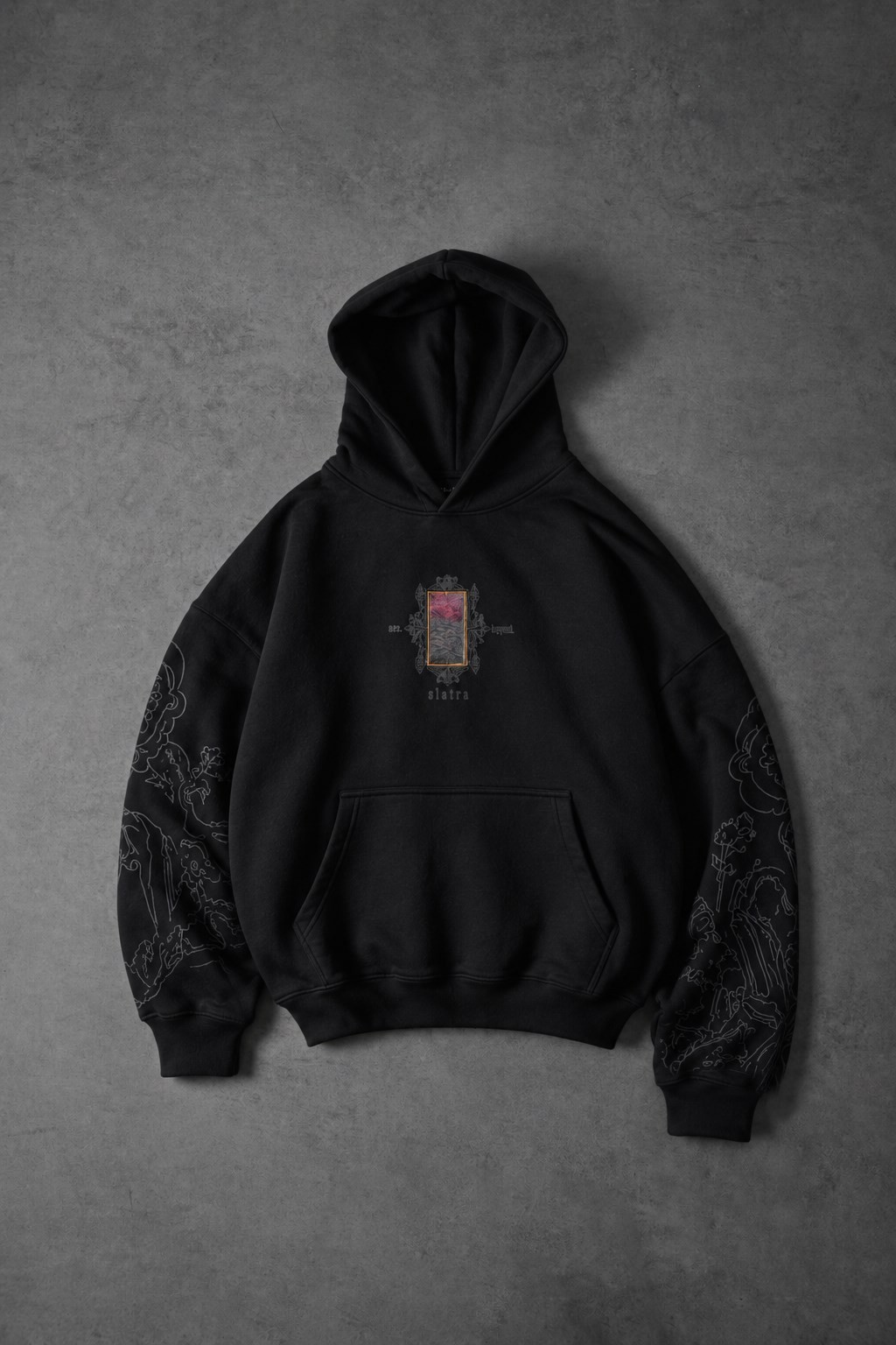 Erkek Siyah Sanctum Kadife Patch Oversize Hoodie